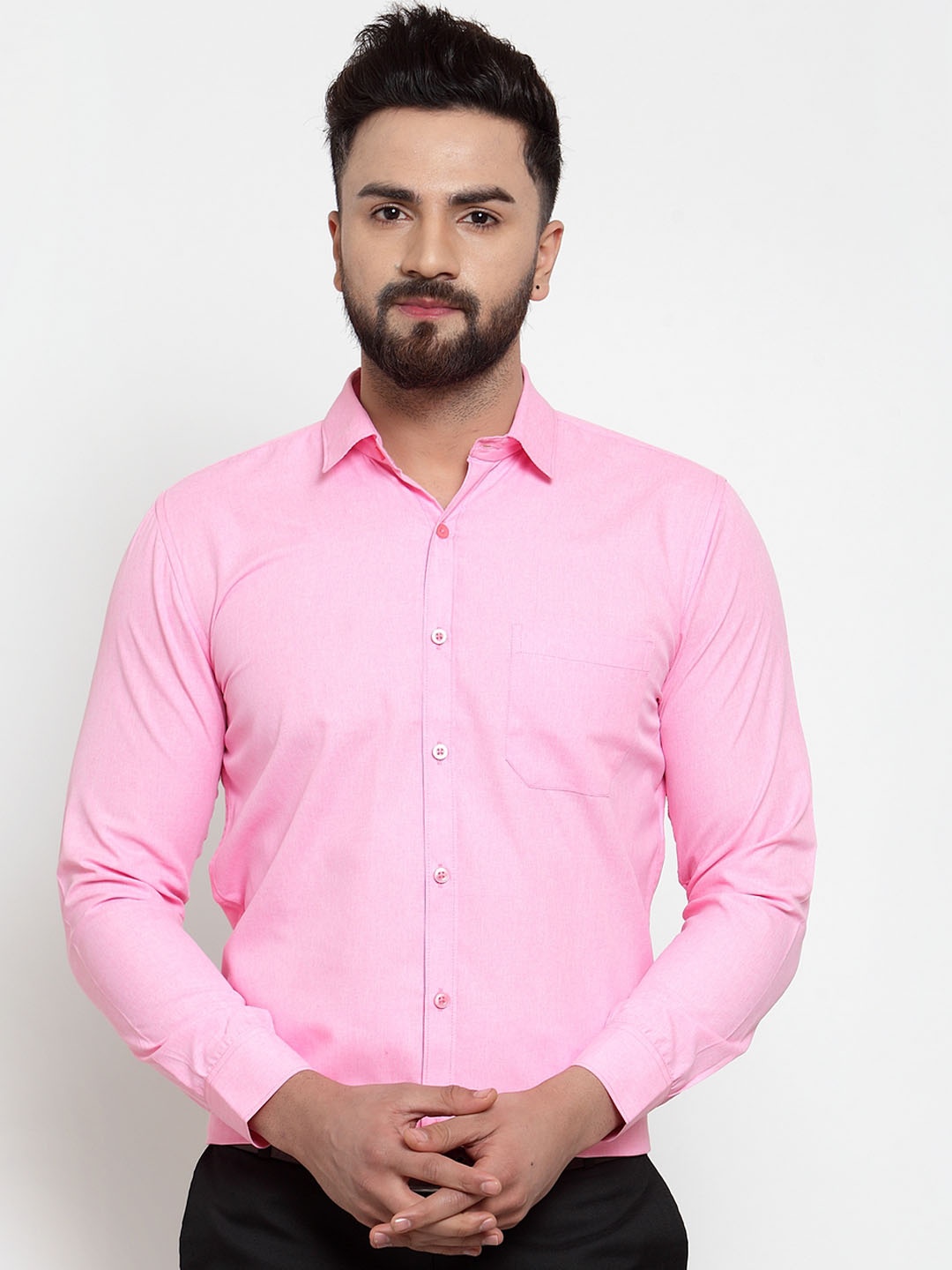 

JAINISH Men Pink Regular Fit Self Design Formal Shirt