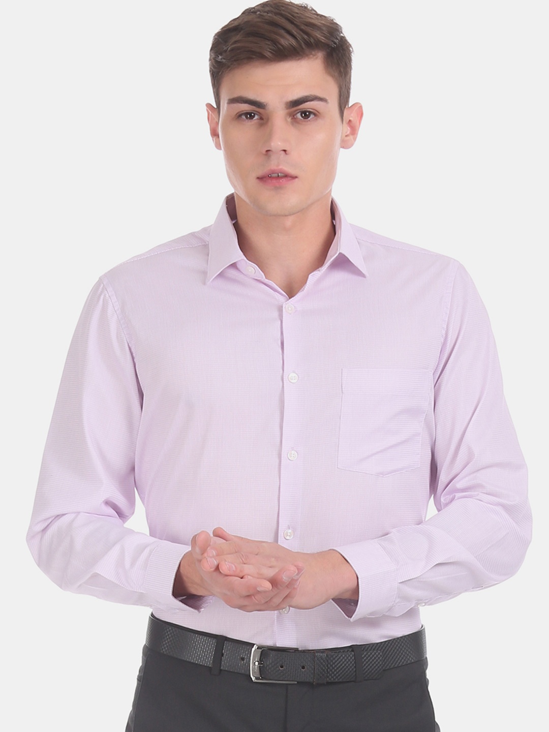 Excalibur Men Purple Regular Fit Checked Formal Shirt