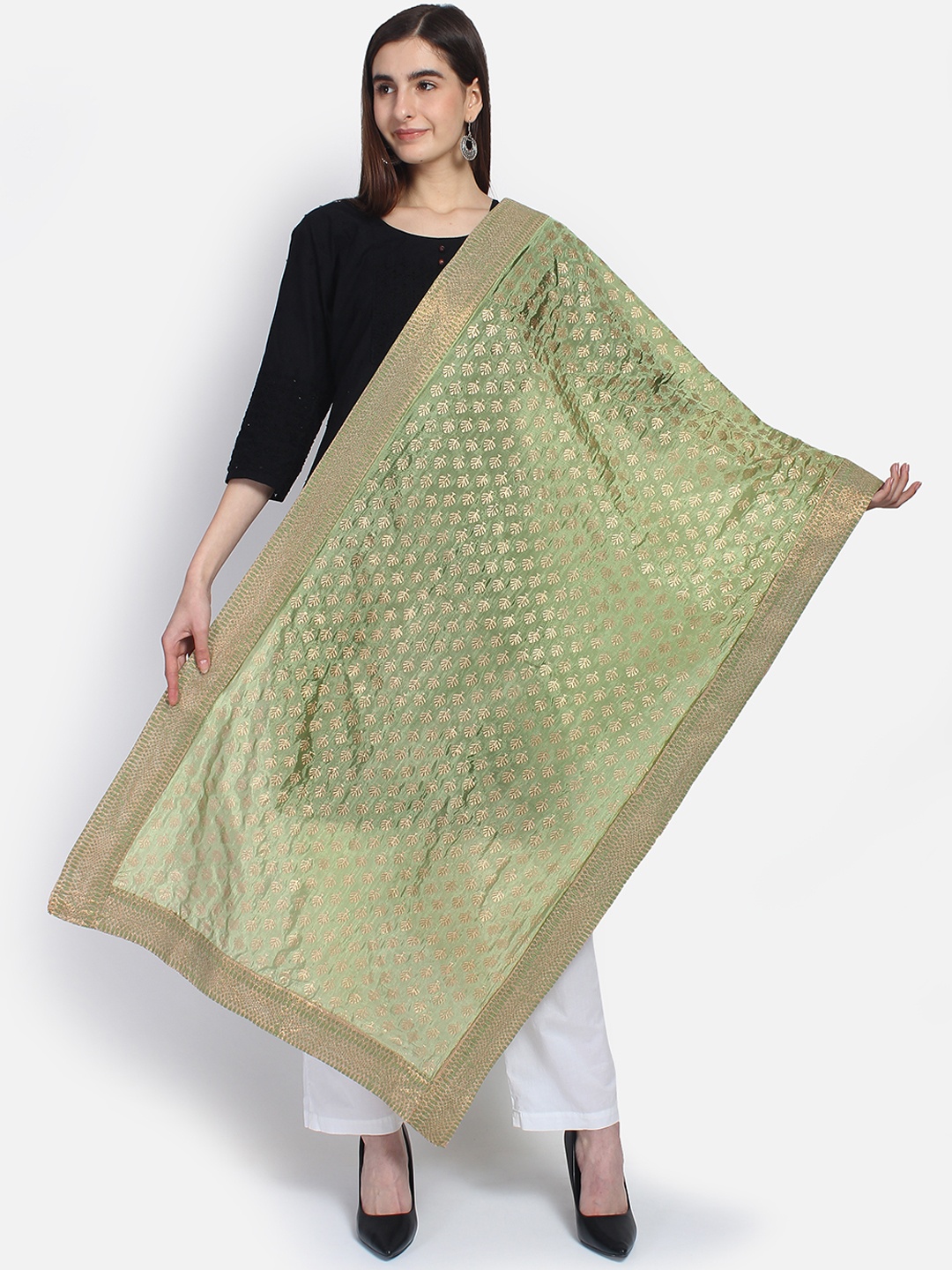 

amraoo Olive Green Printed Dupatta