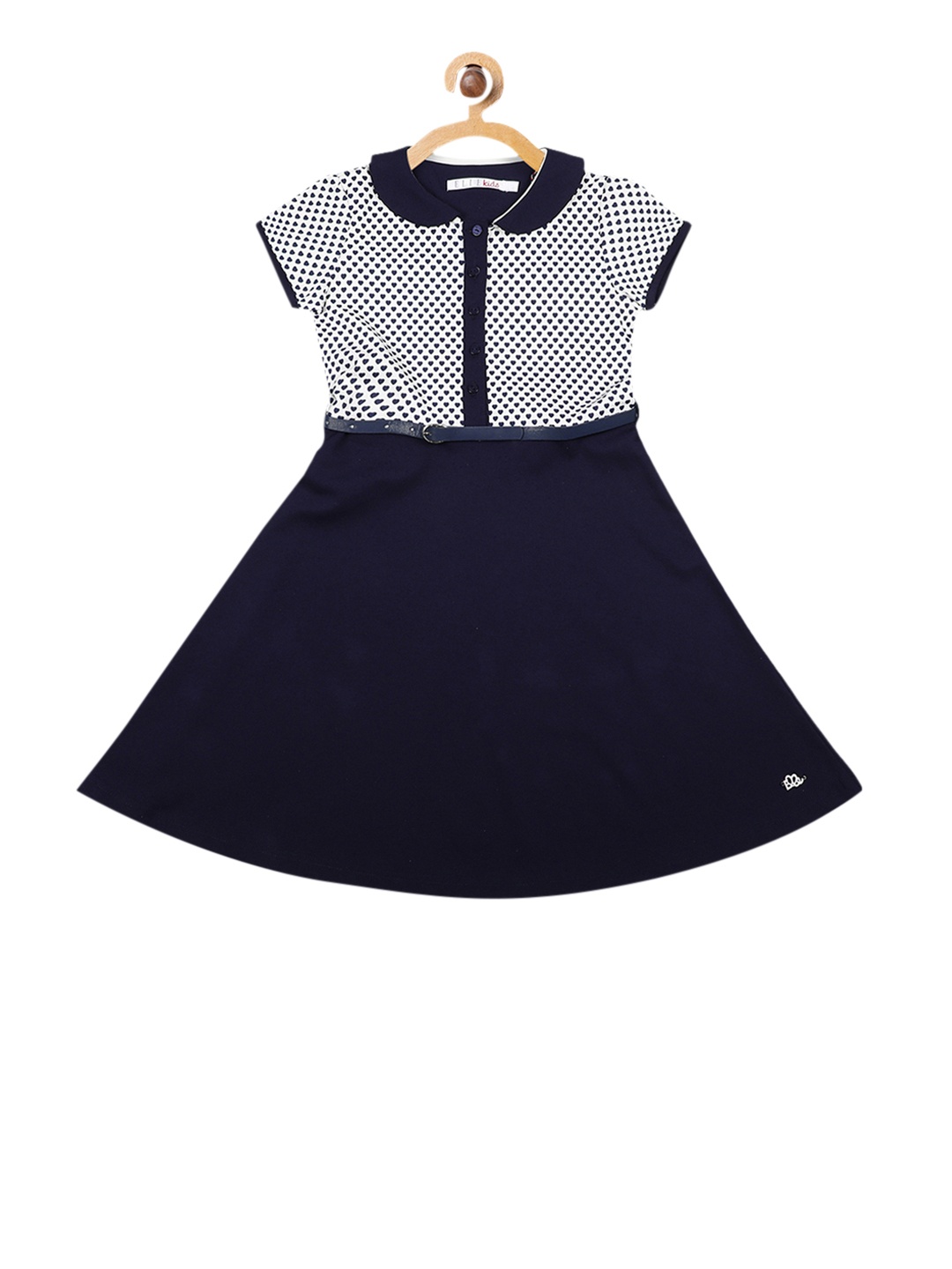 

ELLE Girls Navy Blue & White Printed Fit and Flare Dress
