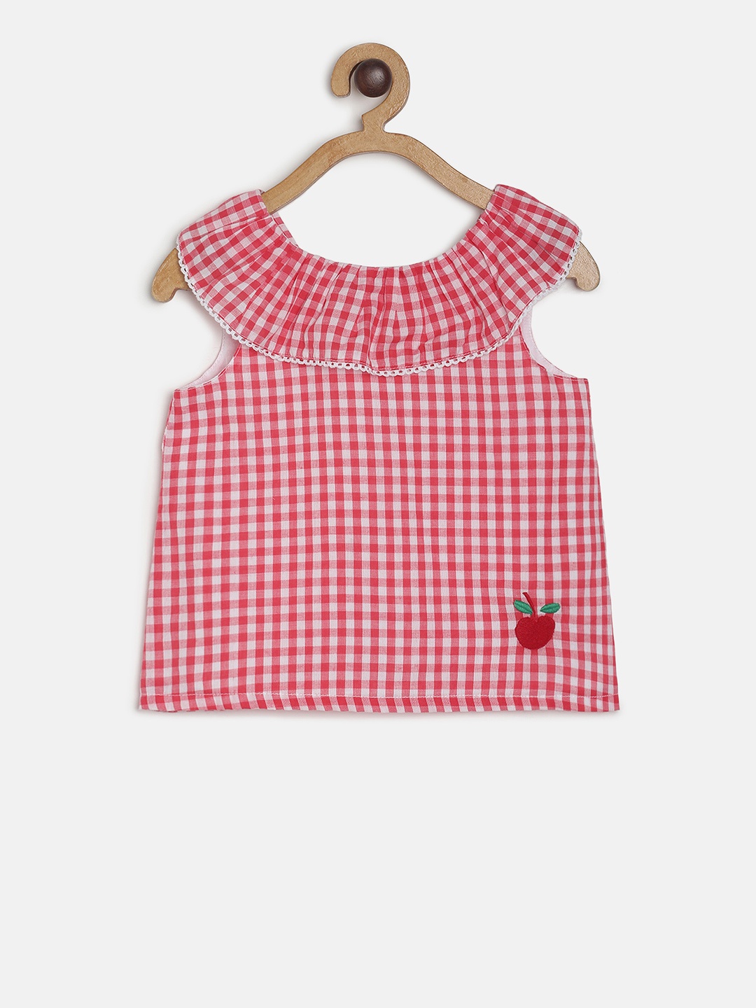 

MINI KLUB Girls Red & White Checked Styled Back Pure Cotton Top