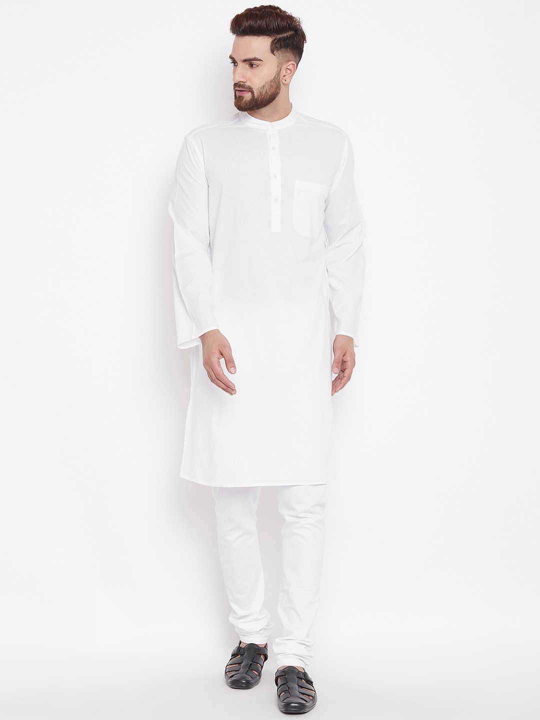 

even Men White Solid Straight Kurta