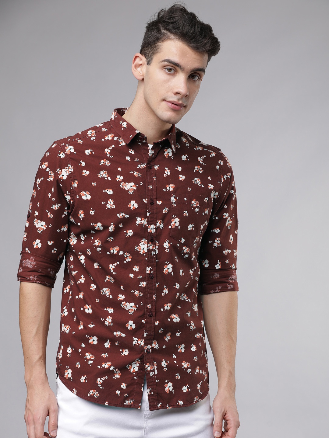 LOCOMOTIVE Men Rust Slim Fit Printed Casual Shirt