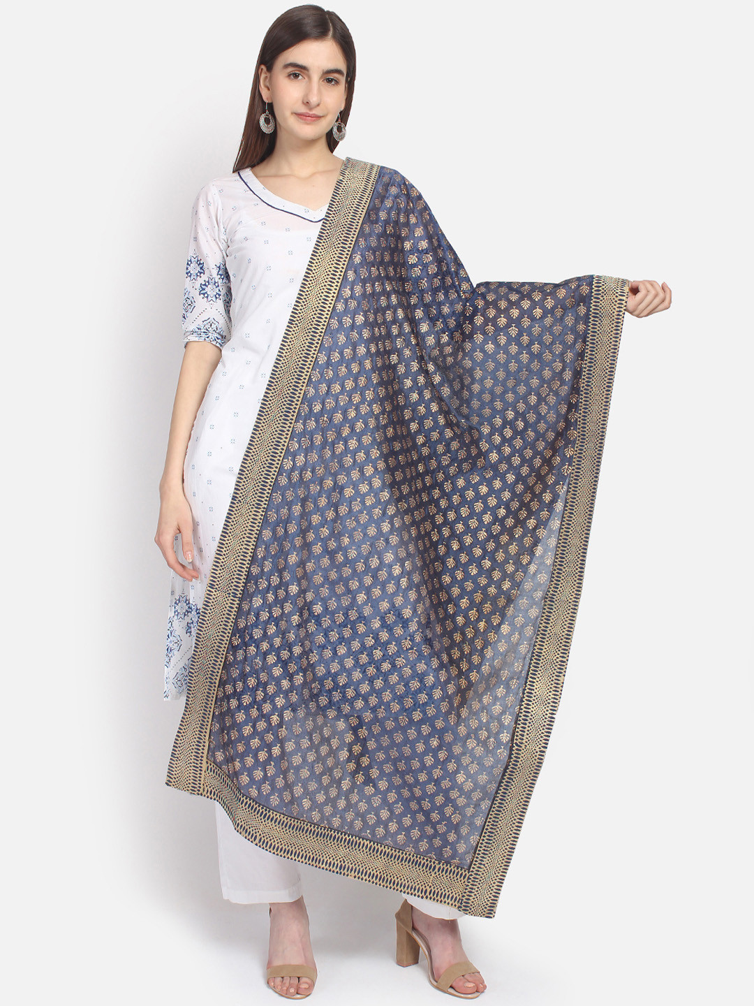 

amraoo Navy Blue Printed Dupatta