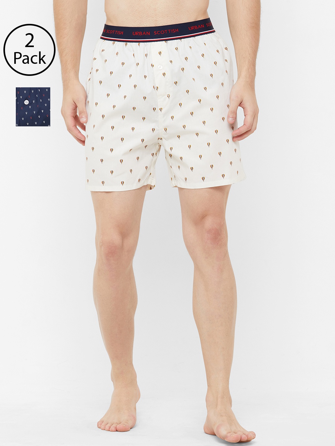 

URBAN SCOTTISH Men Pack of 2 Printed Pure Cotton Boxers USBX2032, Blue
