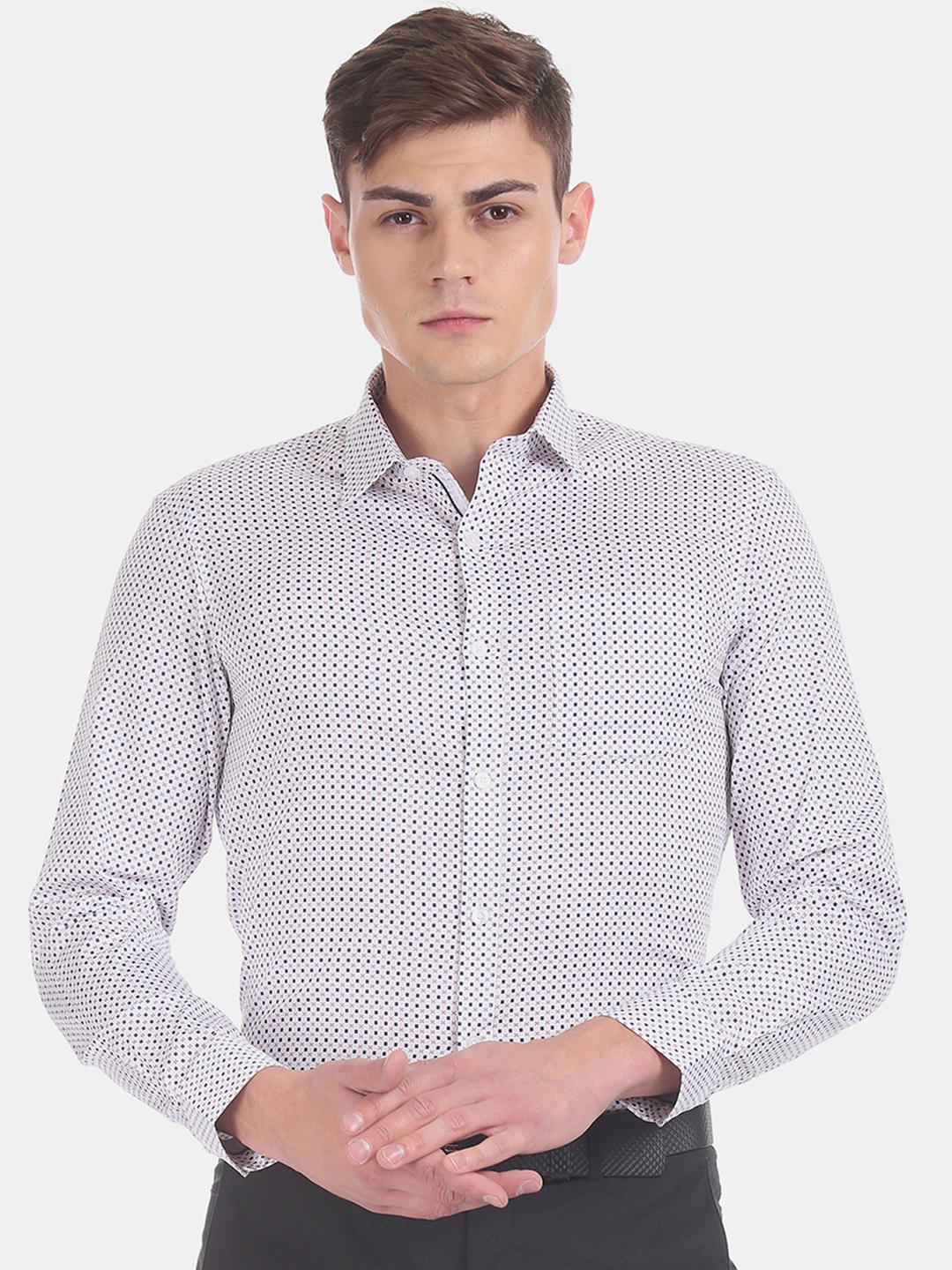 

Excalibur Men White & Blue Skinny Fit Printed Formal Shirt