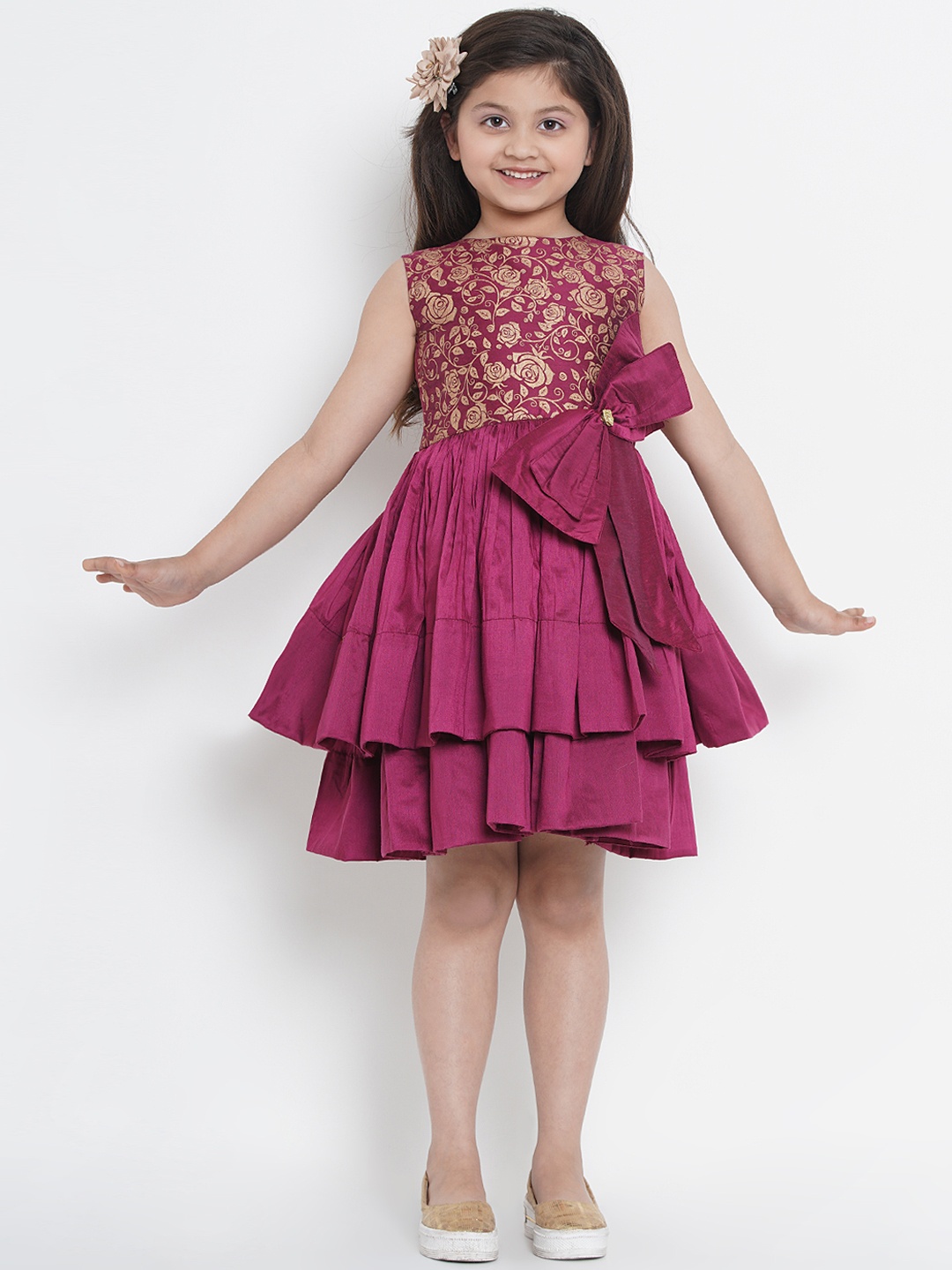 

Bitiya by Bhama Girls Burgundy Printed Fit and Flare Dress