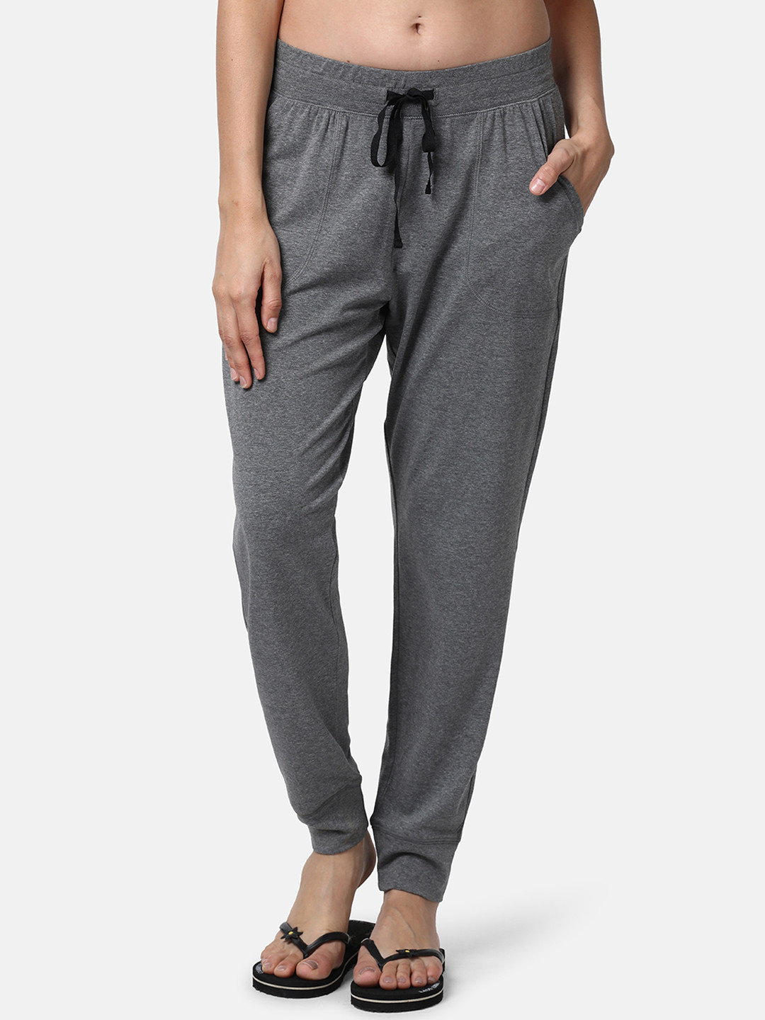 

Enamor Women Mid-Rise Stretch Cotton Joggers E066, Grey