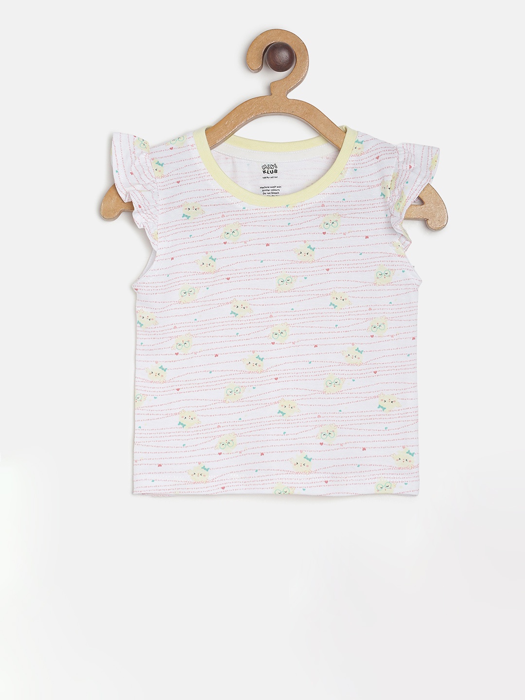 

MINI KLUB Girls White & Pink Printed A-Line Pure Cotton Top
