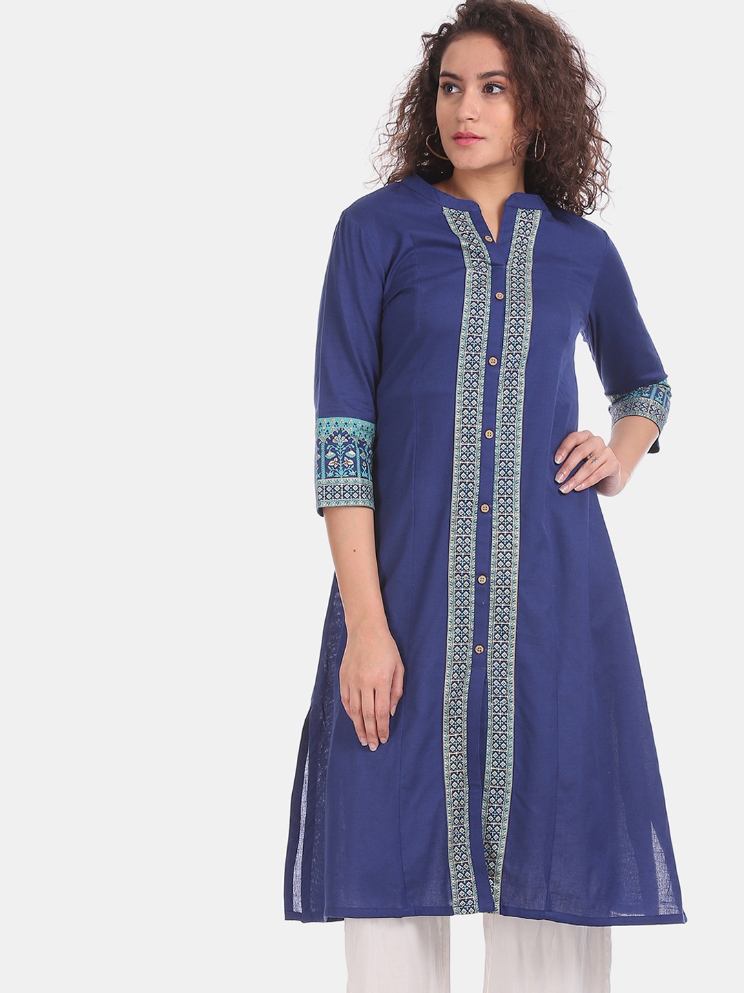 

Karigari Women Blue & White Printed Straight Kurta
