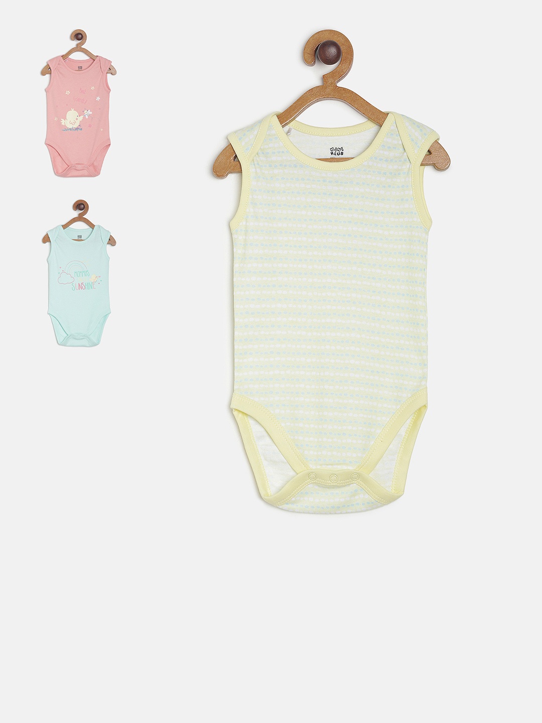 

MINI KLUB Newborn Girls Pack of 3 Printed Bodysuits, Yellow