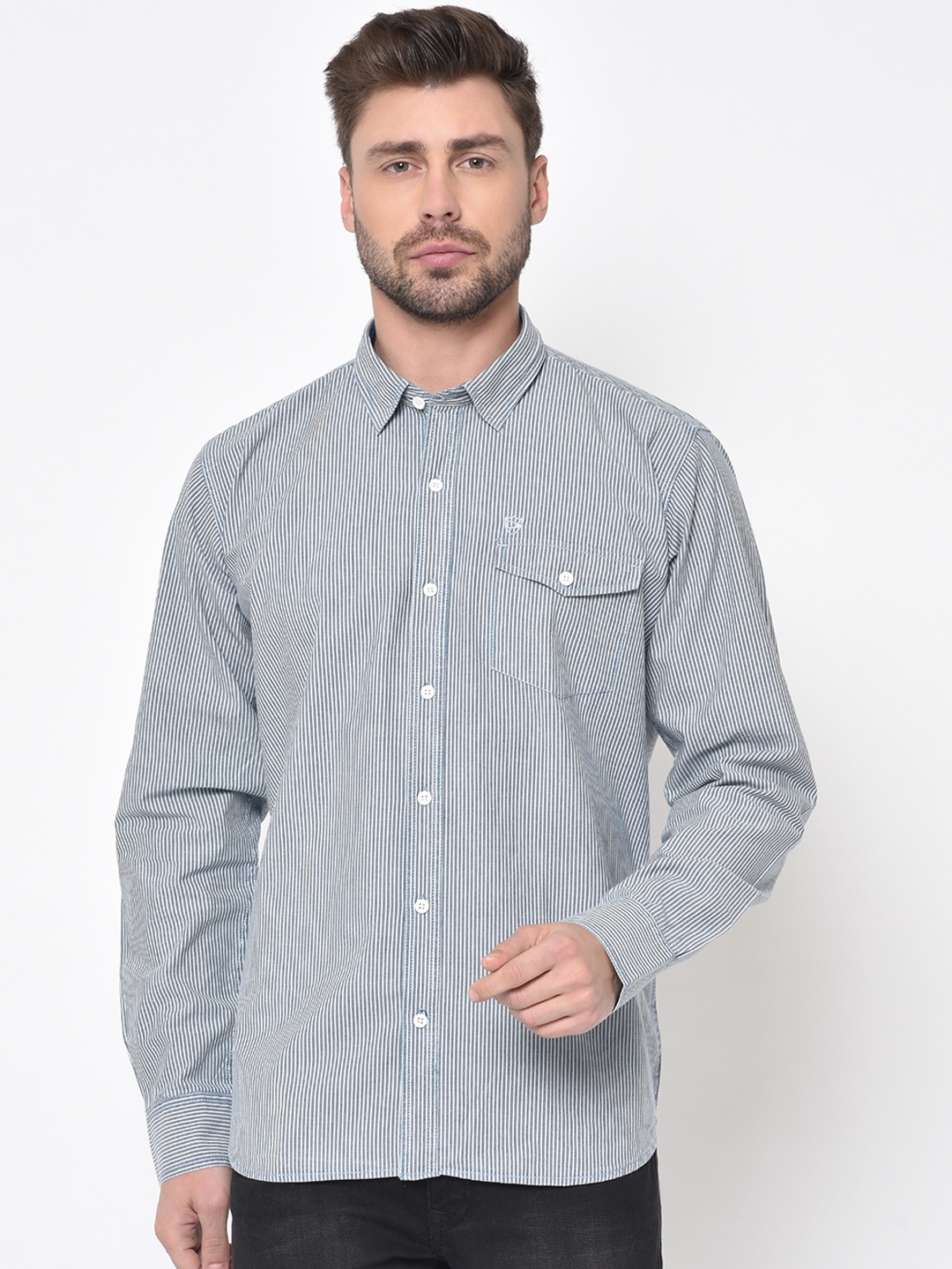 

Duke Men Blue & White Slim Fit Striped Casual Shirt