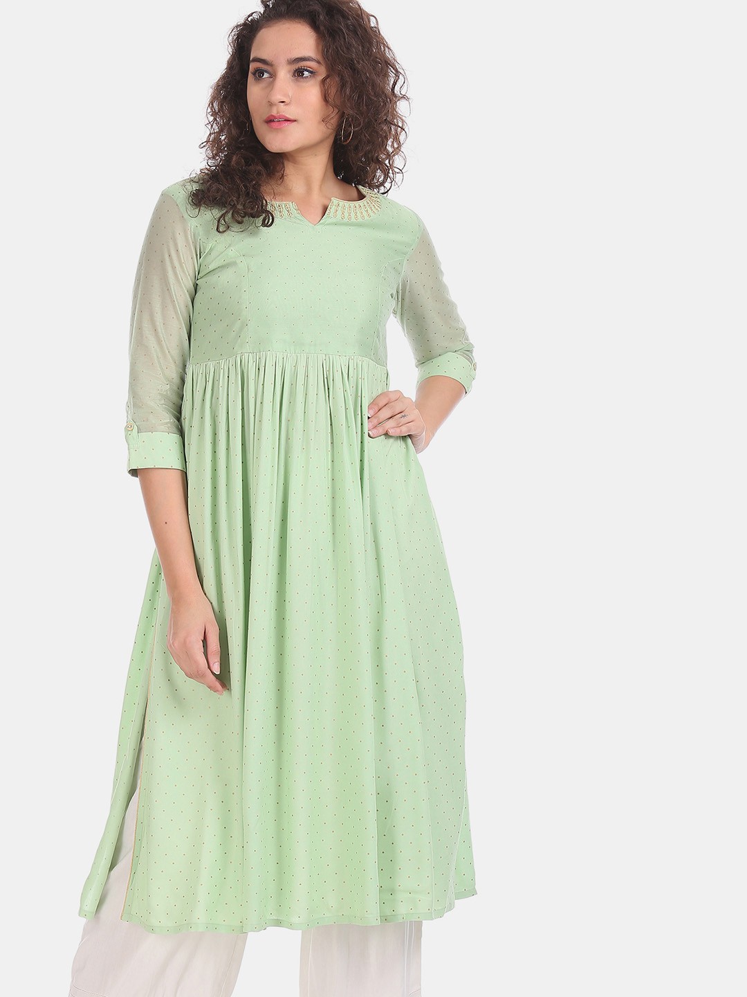 

Karigari Women Green Printed A-Line Kurta
