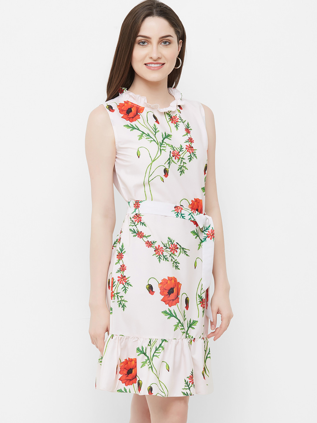 

MISH Women Off-White Floral Printed Fit and Flare Dress