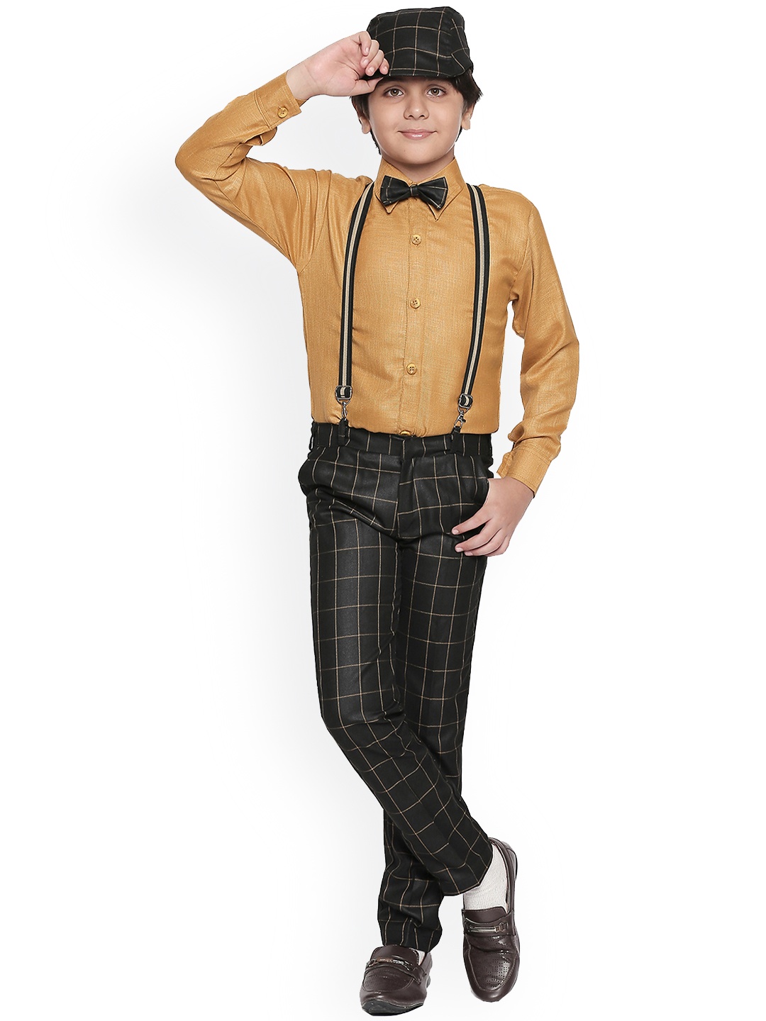 

Jeetethnics Boys Black & Khaki Solid Shirt with Trousers