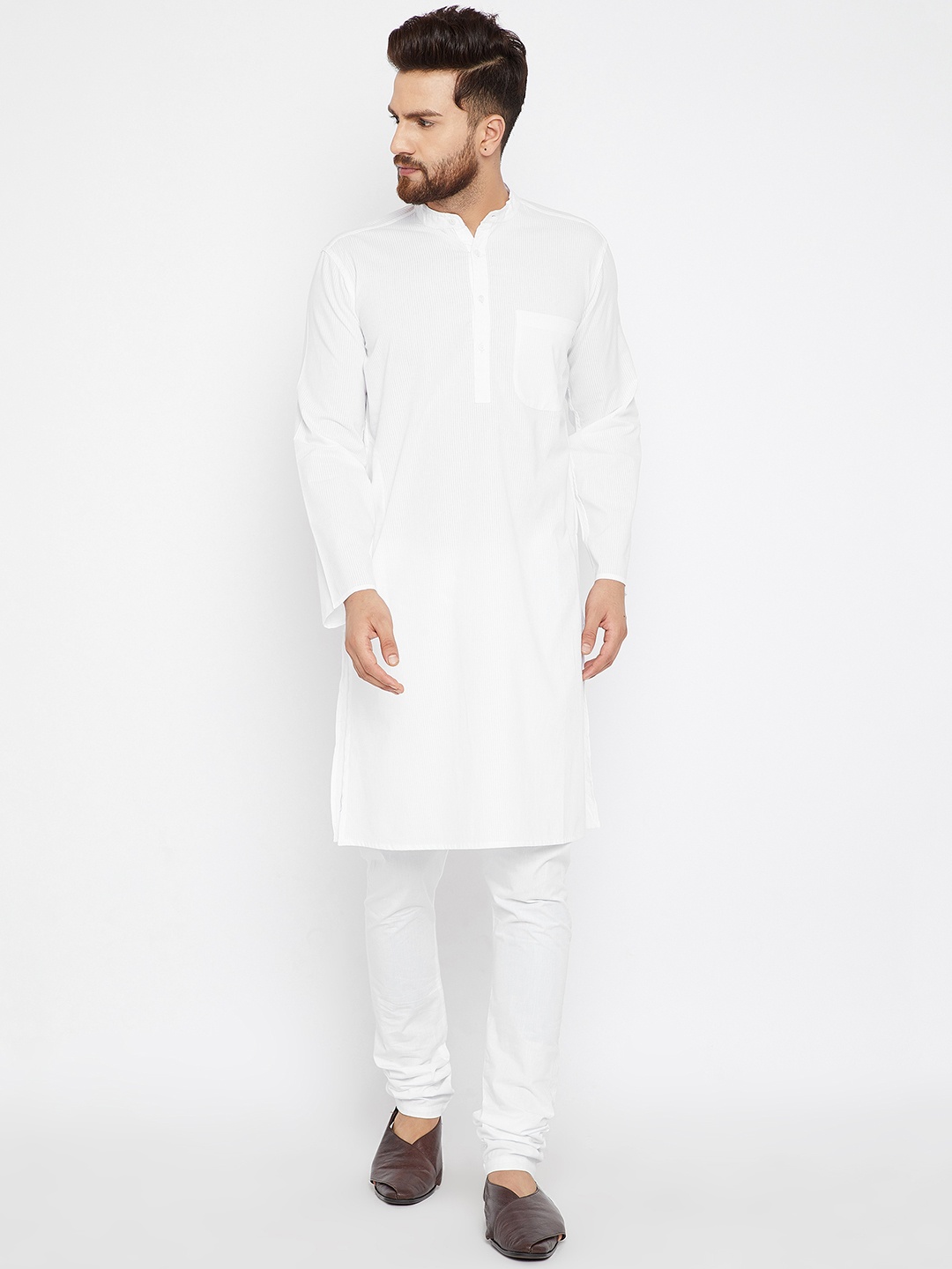 even Men White Striped Straight Kurta