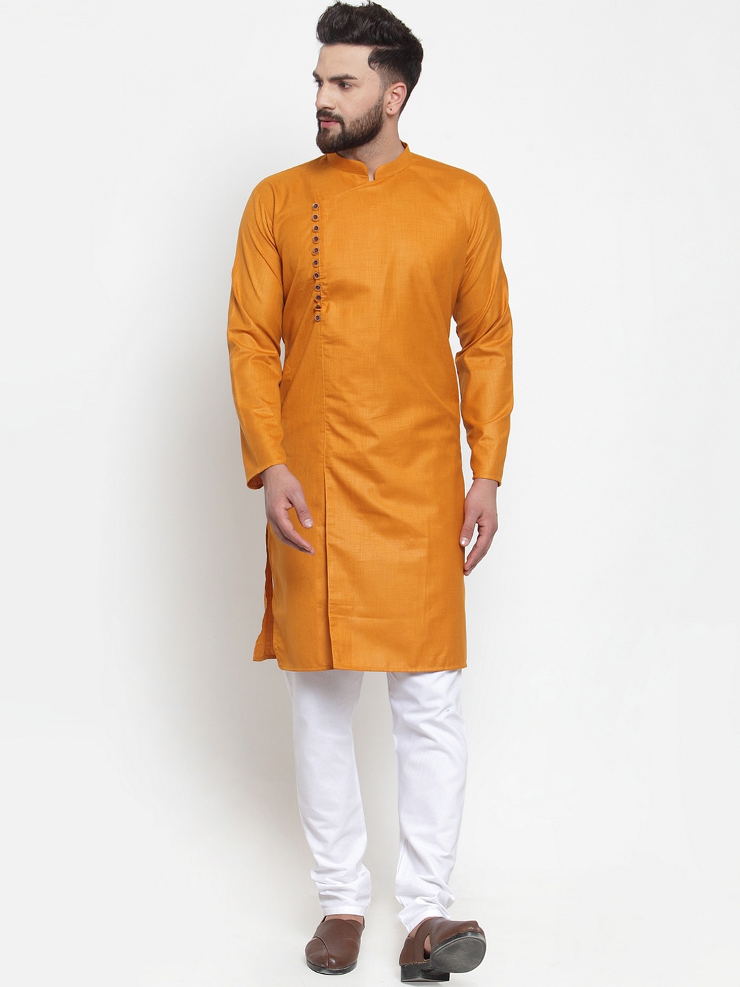 

Jompers Men Mustard Yellow & White Solid Kurta with Churidar