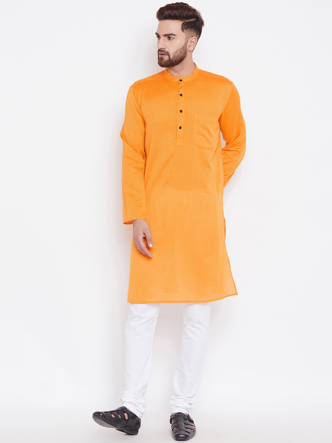 

even Men Yellow Solid Straight Kurta