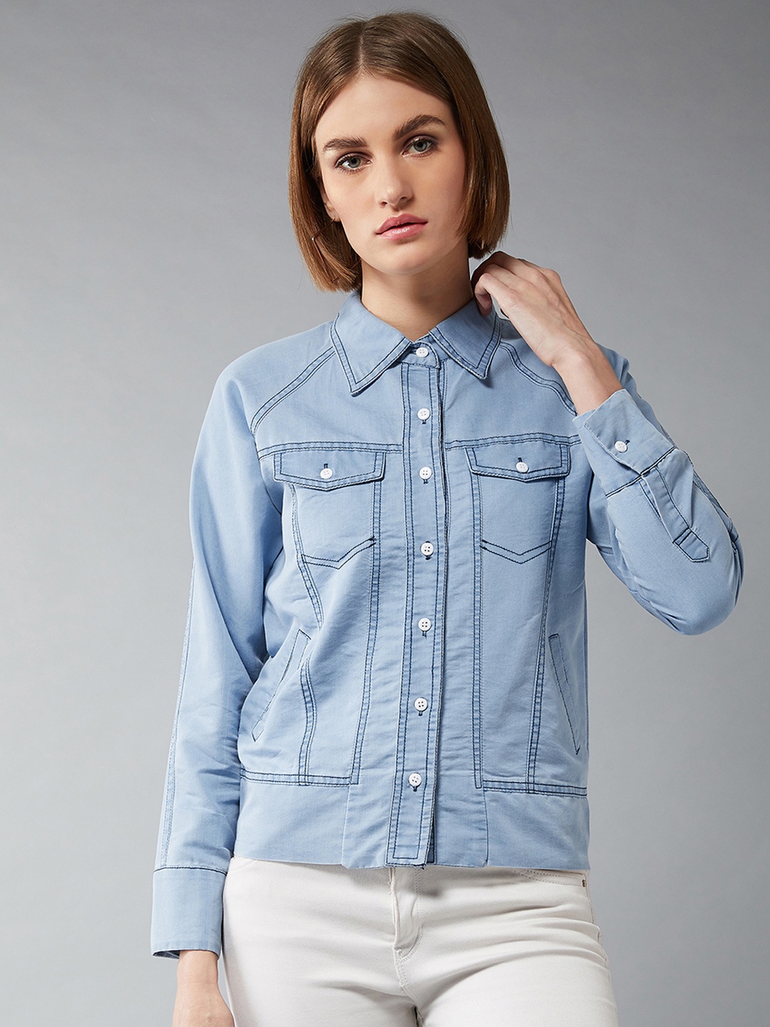

DOLCE CRUDO Women Blue Solid Denim Jacket