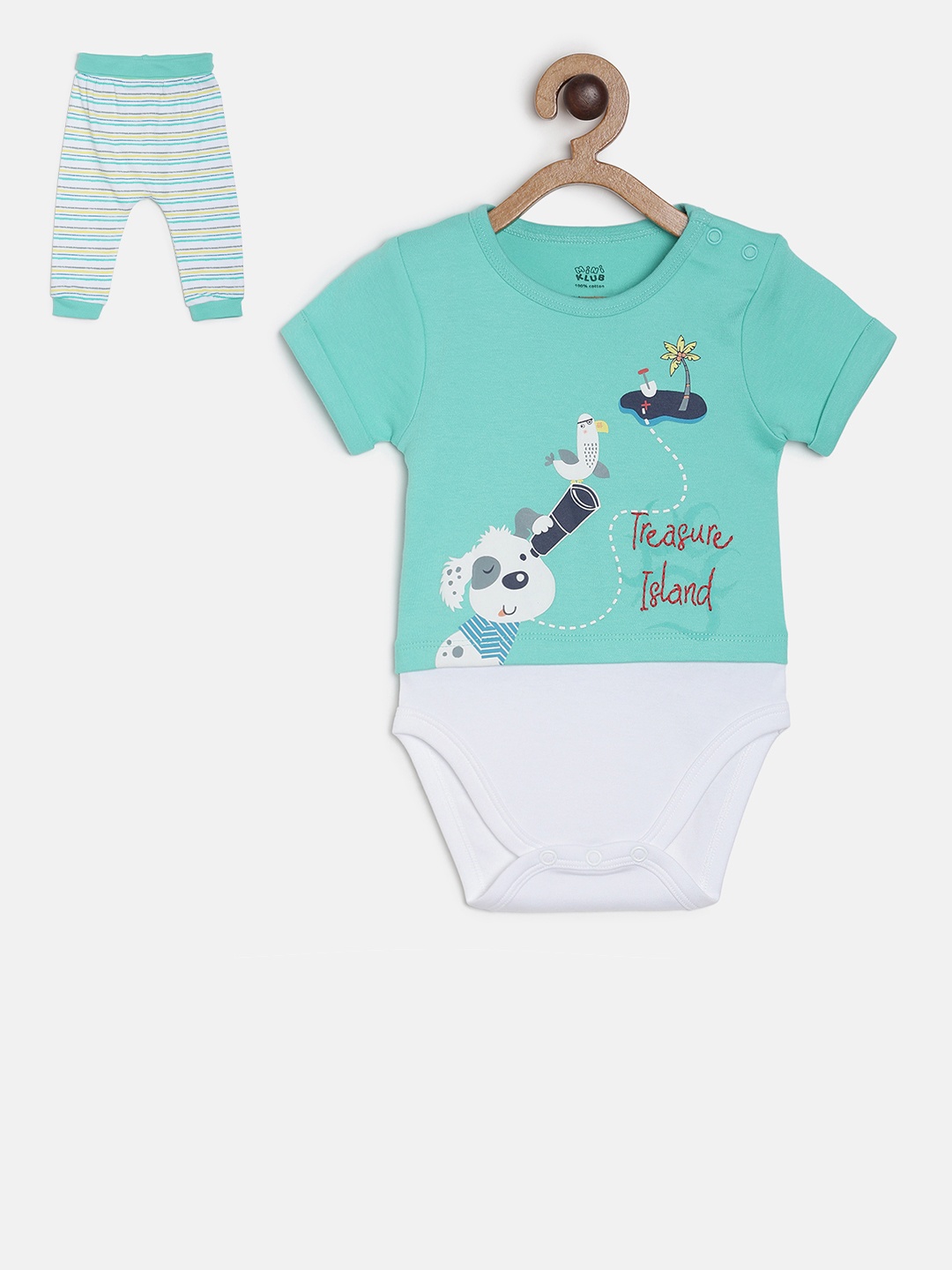 

MINI KLUB Boys Green & White Printed T-shirt with Trousers