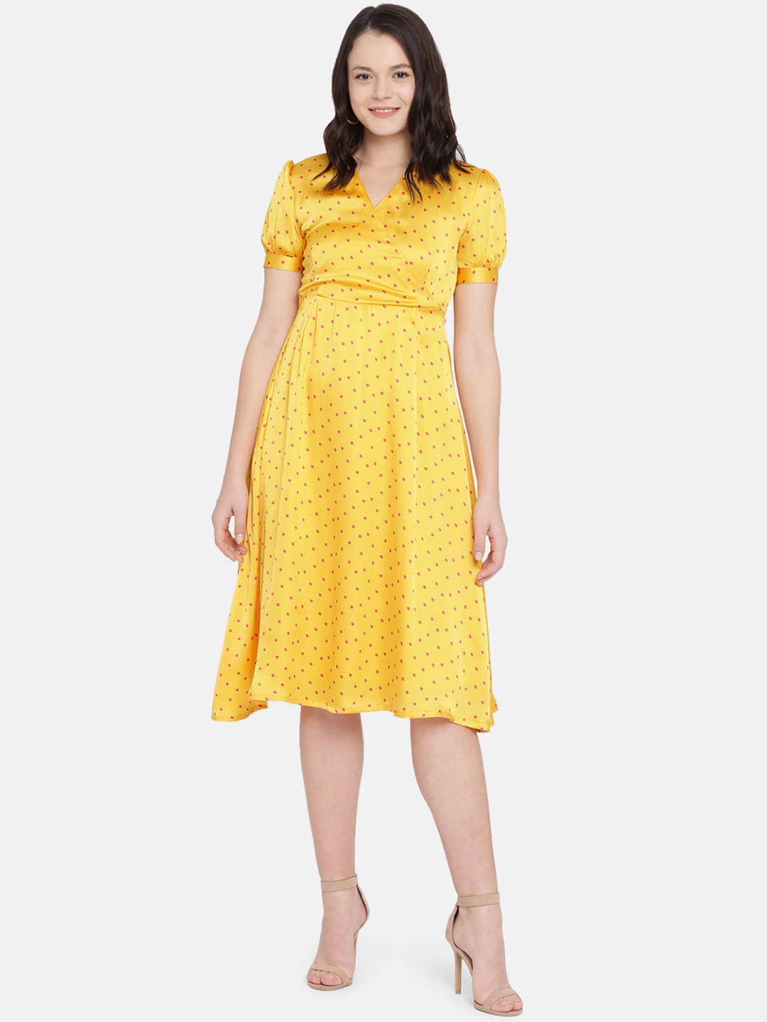 

ISU Women Yellow Printed Empire Dress