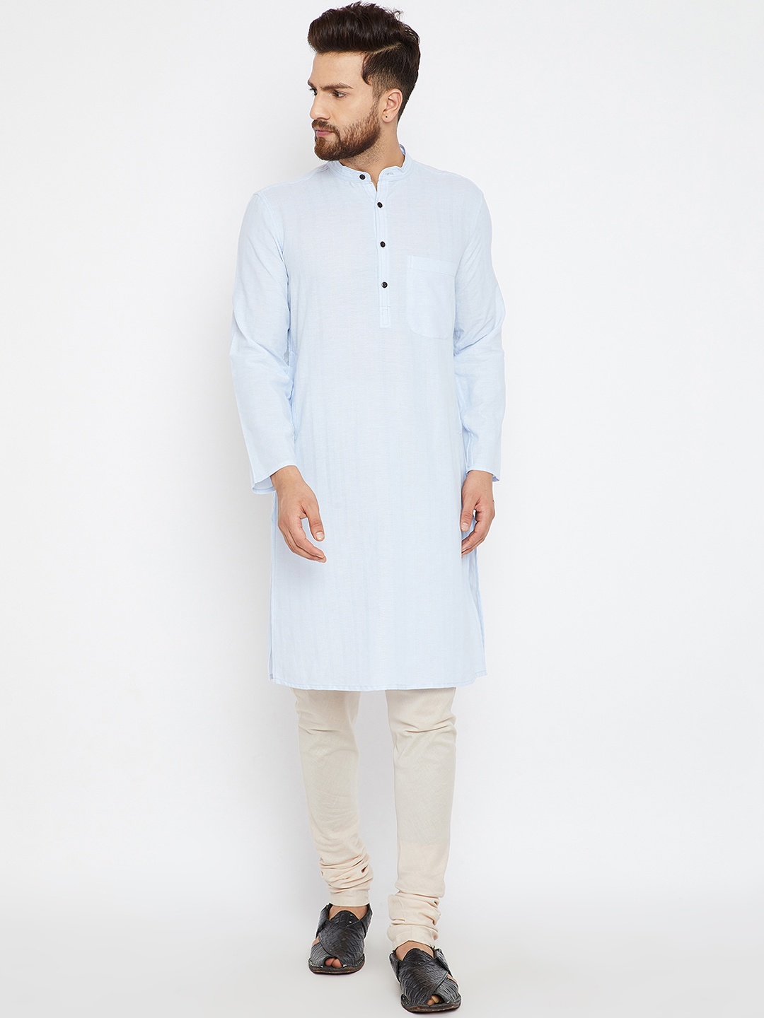

even Men Blue Striped Straight Kurta
