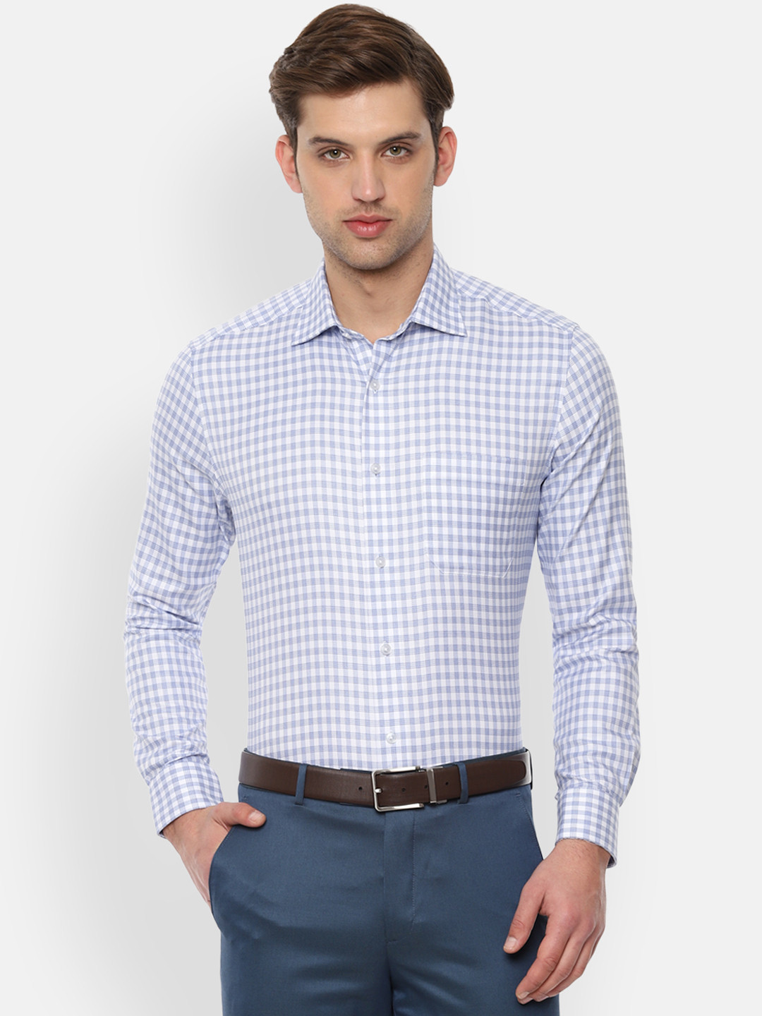 

Louis Philippe Men Blue & White Regular Fit Checked Formal Shirt