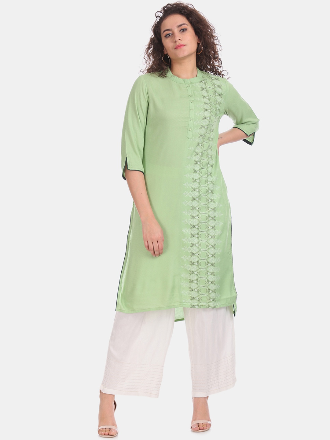 

Karigari Women Green & Black Printed Straight Kurta