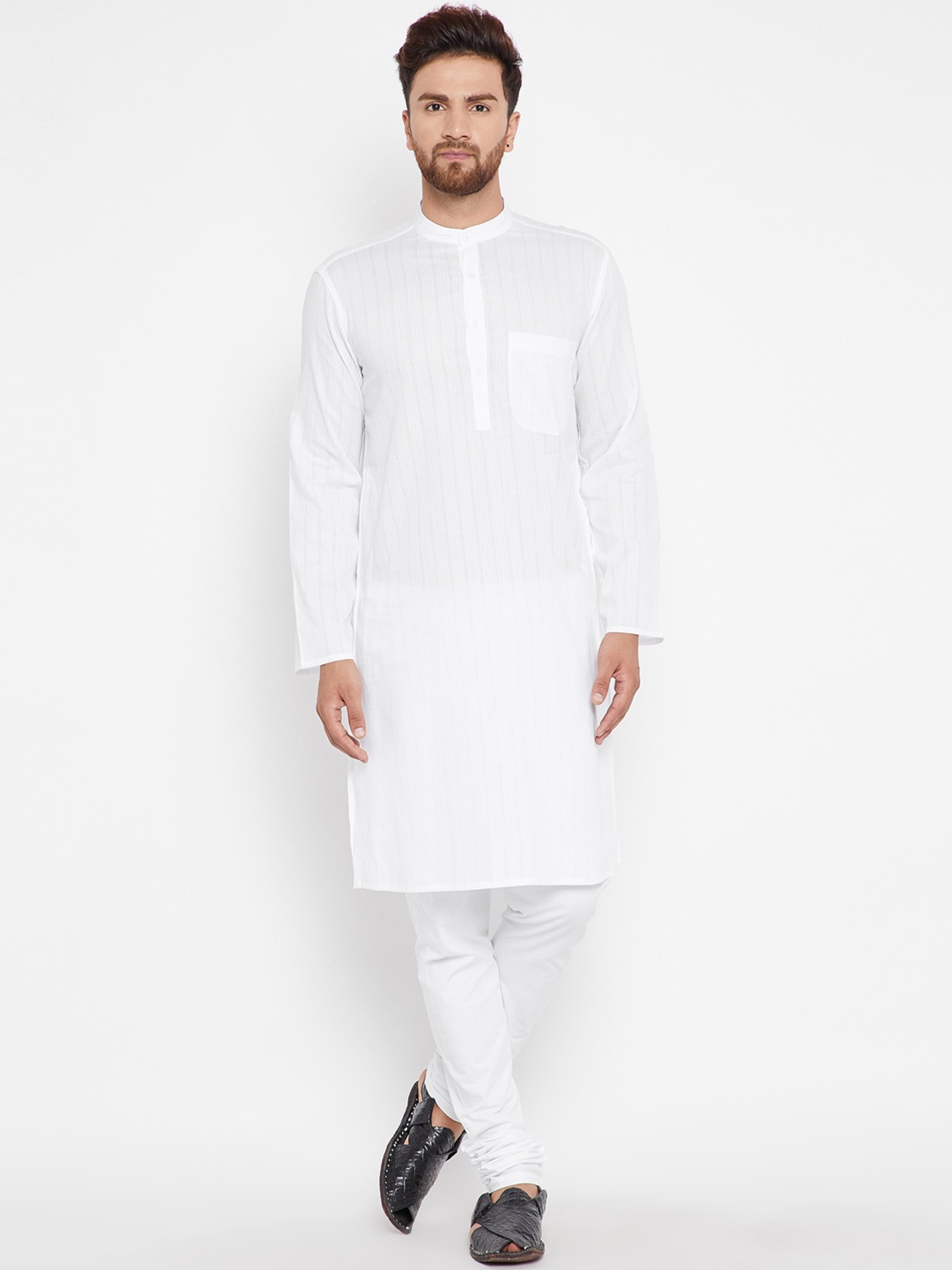 

even Men White Striped Straight Kurta