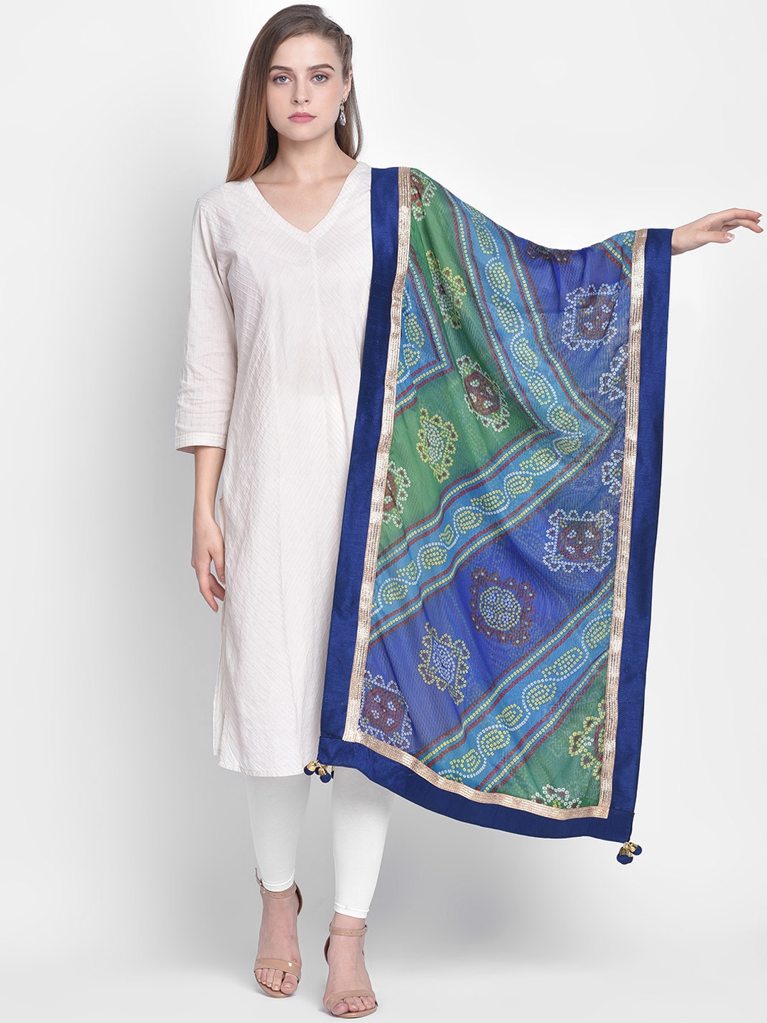 

Dupatta Bazaar Blue & Green Printed Dupatta