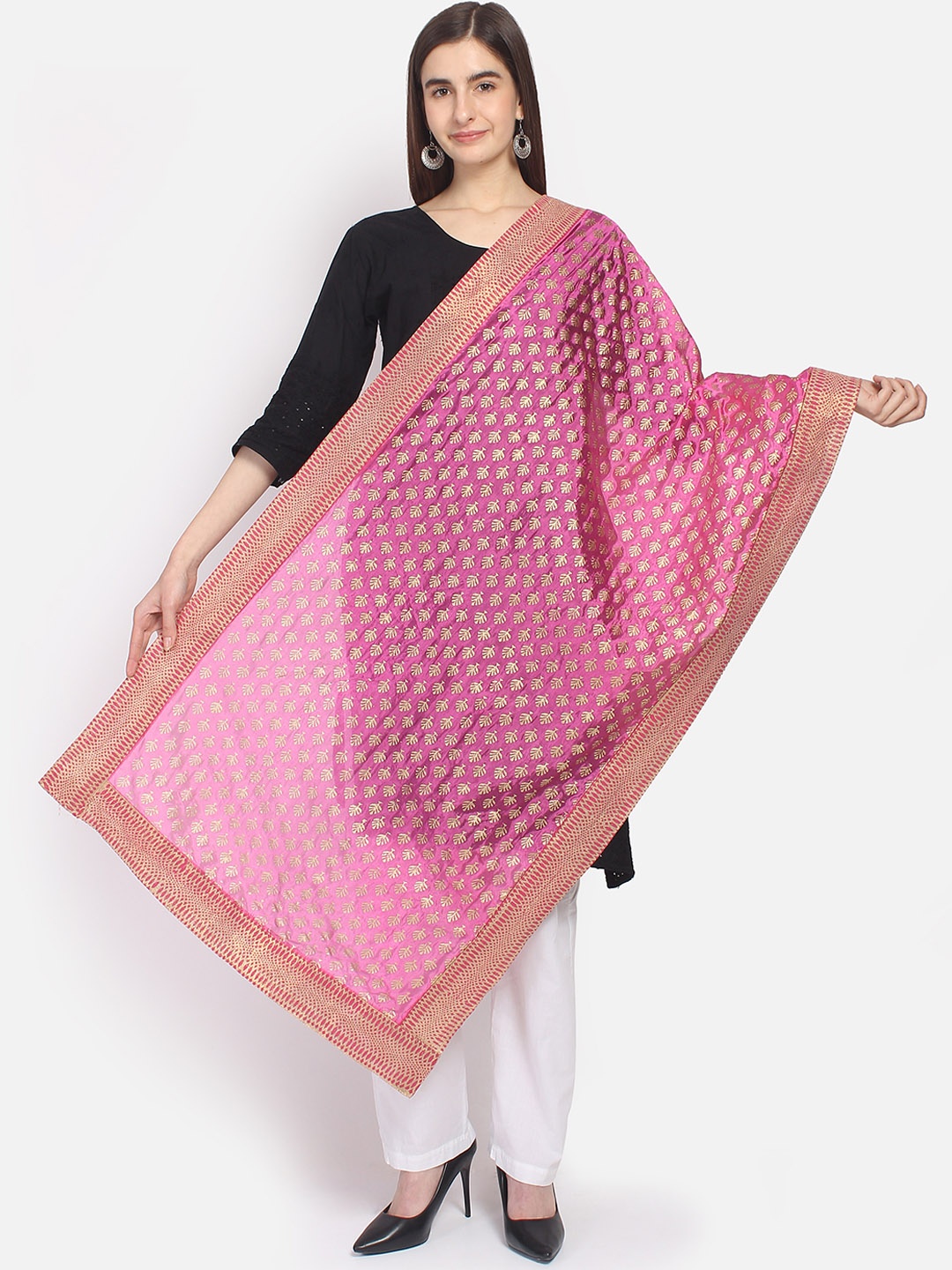 amraoo Pink & Gold-Coloured Printed Dupatta