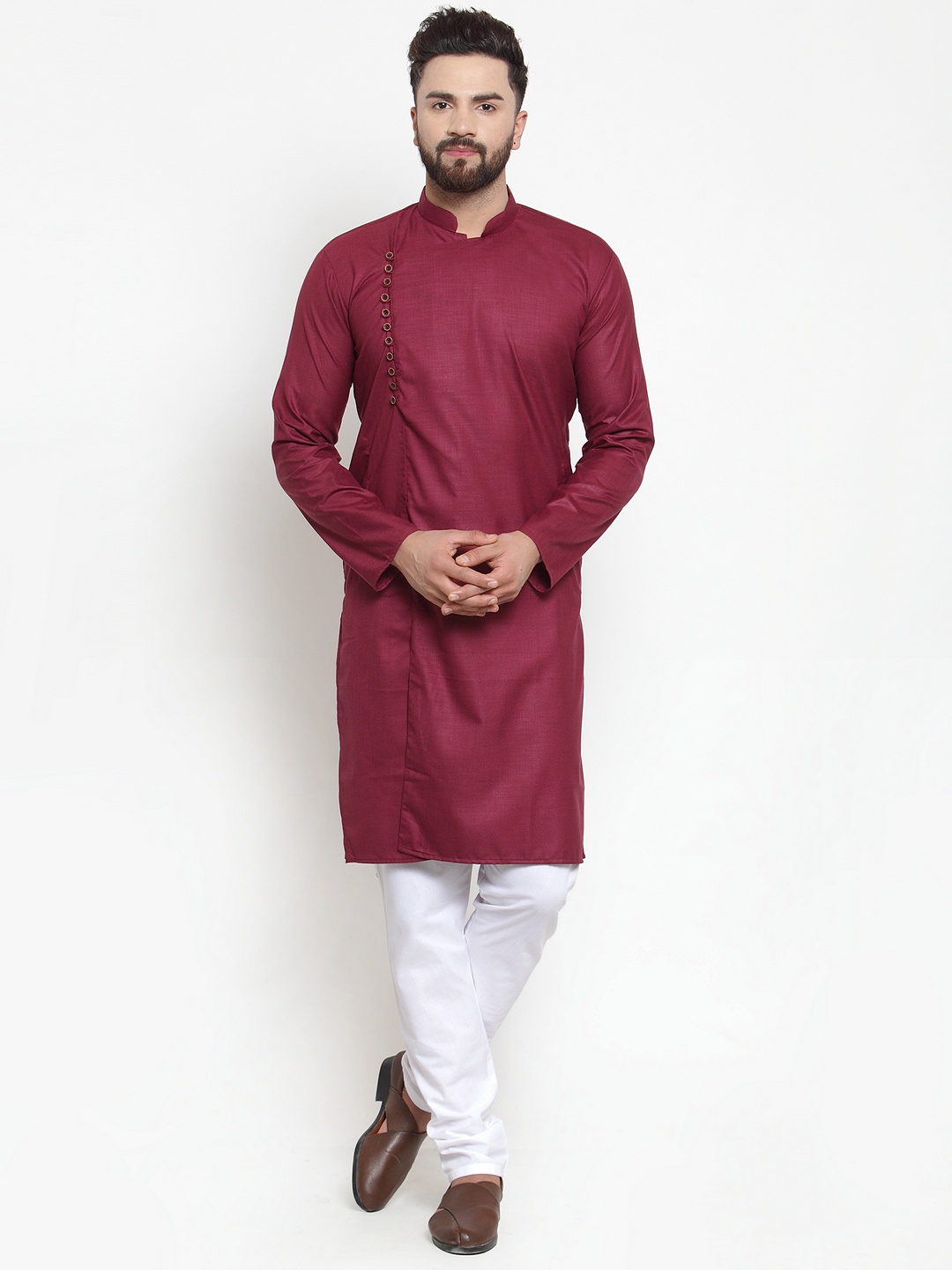 

Jompers Men Maroon & White Solid Kurta with Churidar