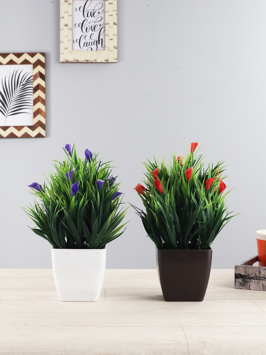 

FOLIYAJ Set of 2 Purple & Red Artificial Cynthia Plants With Pots