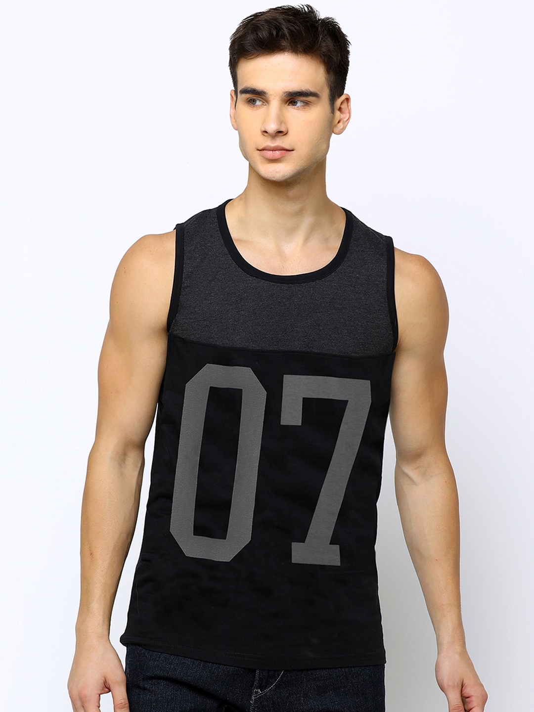 

Maniac Men Black Charcoal Grey Printed Round Neck Pure Cotton T-shirt