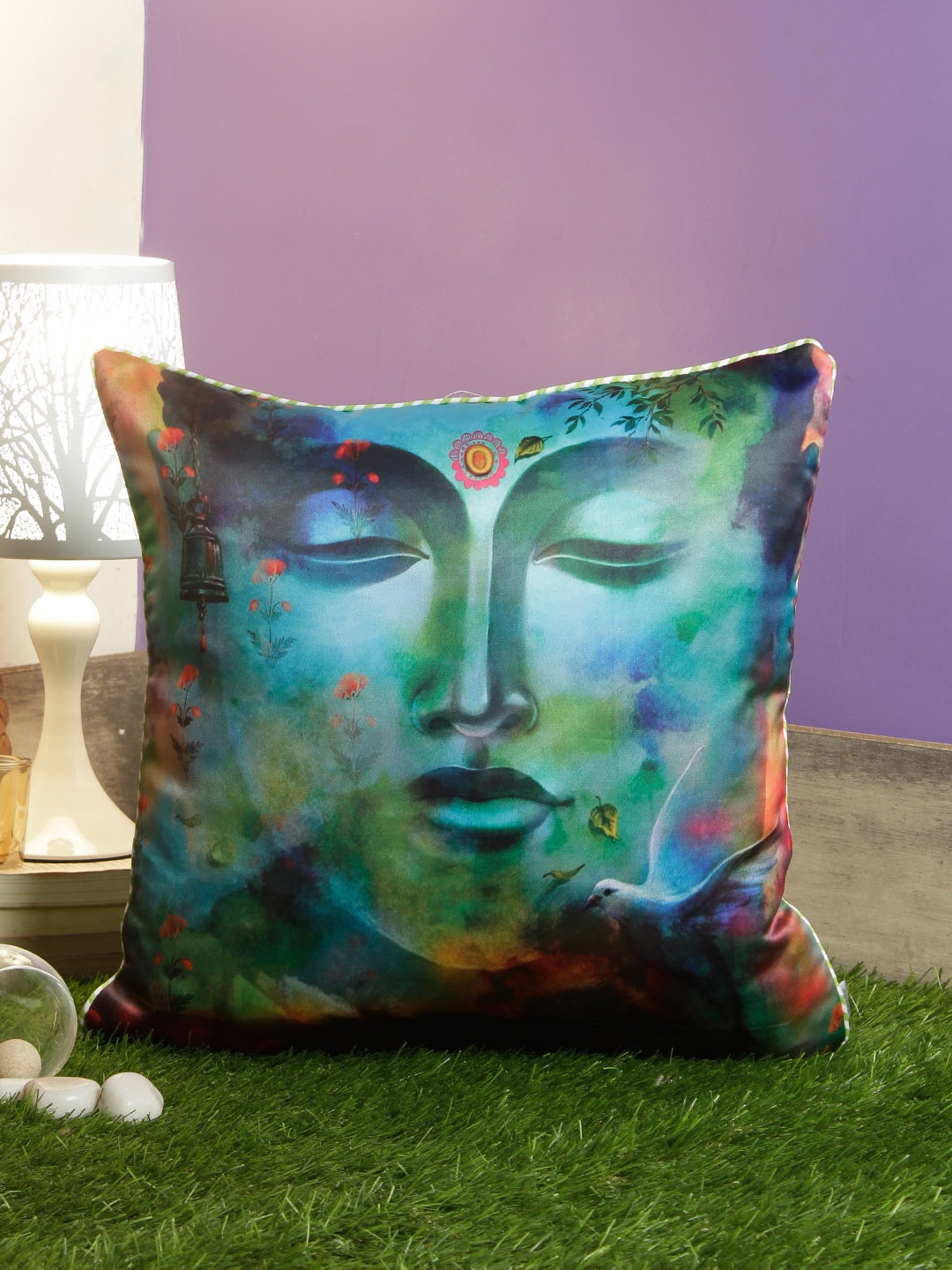 

HomeTown Blue Single Abstract Square Cushion Cover