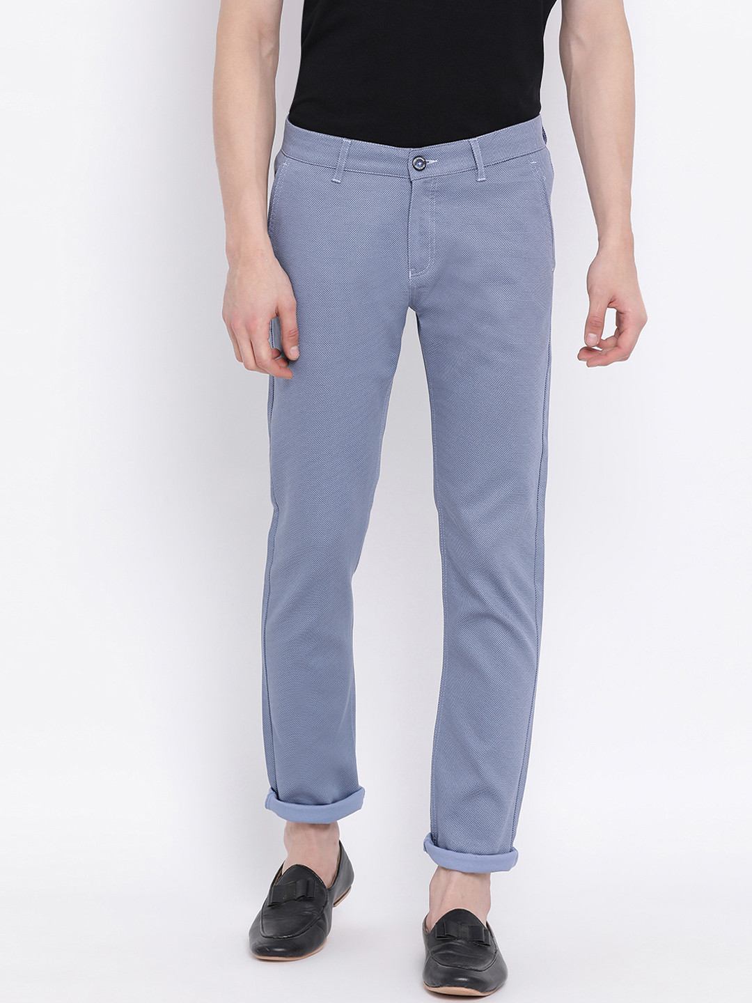 

Crimsoune Club Men Blue Slim Fit Self Design Regular Trousers