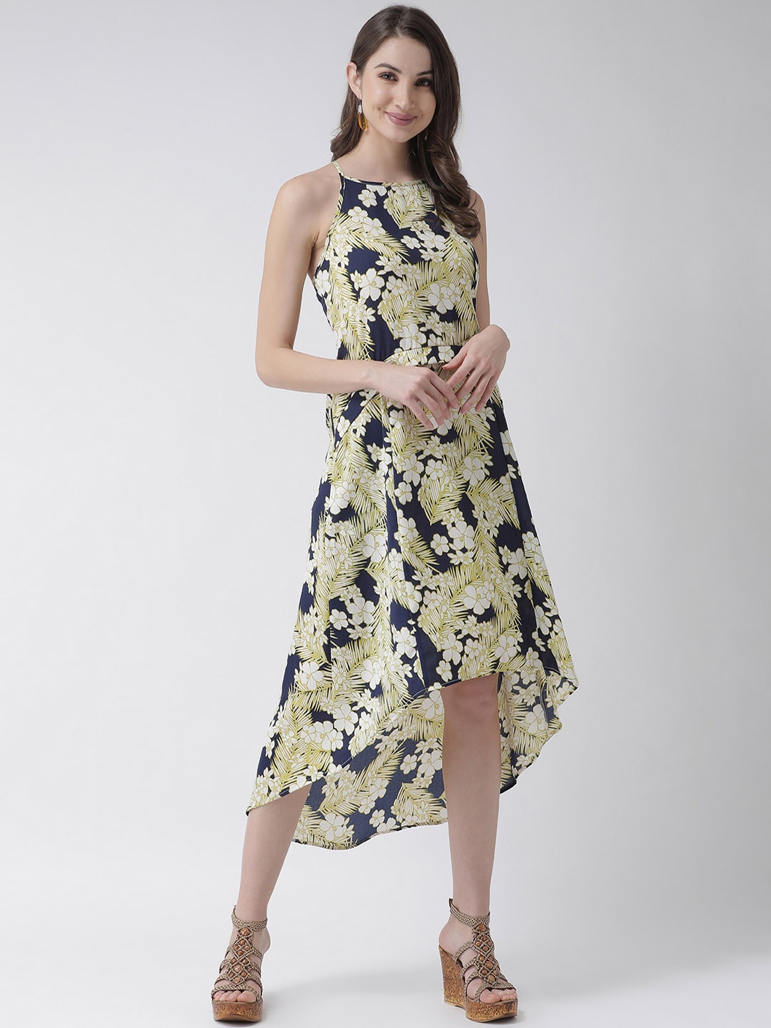 

KASSUALLY Women Navy Blue & Yellow Printed Maxi Dress