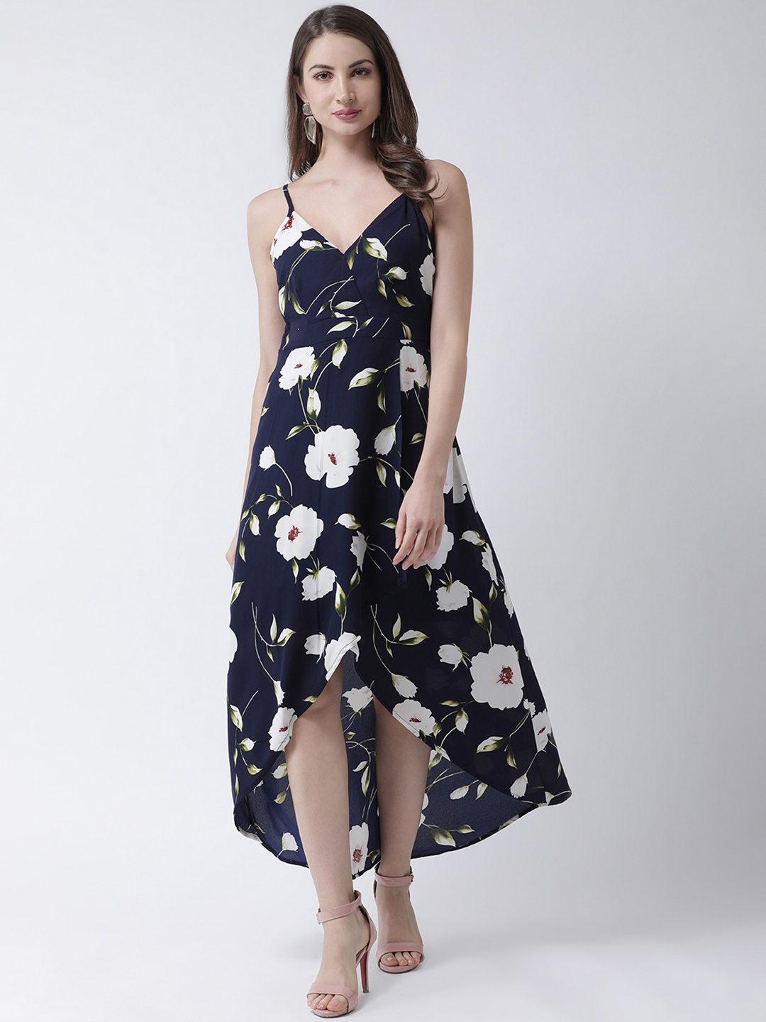 

KASSUALLY Women Navy Blue Floral Printed Split Maxi Dress