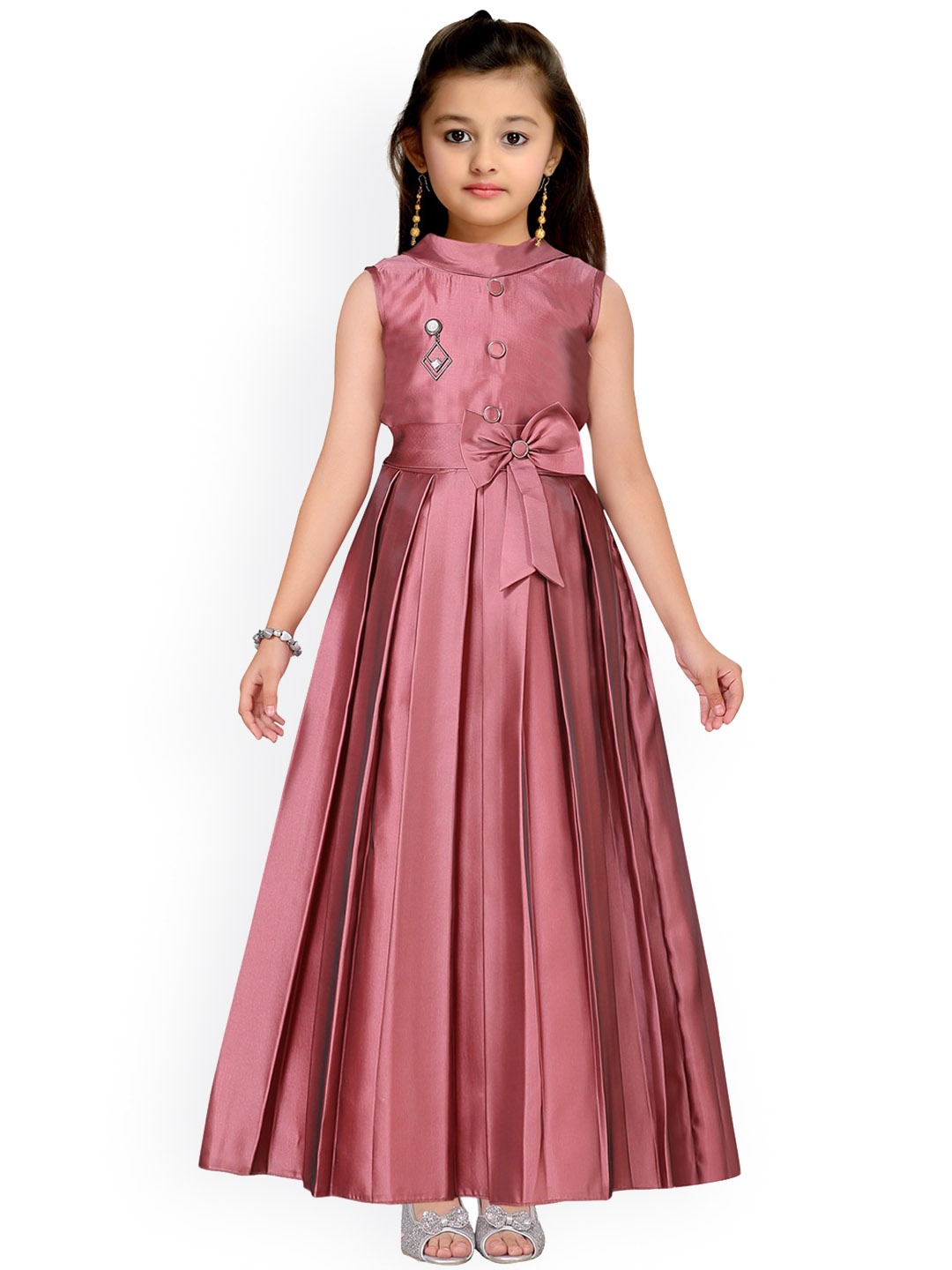 

Kidling Girls Pink Solid Satin Maxi Dress