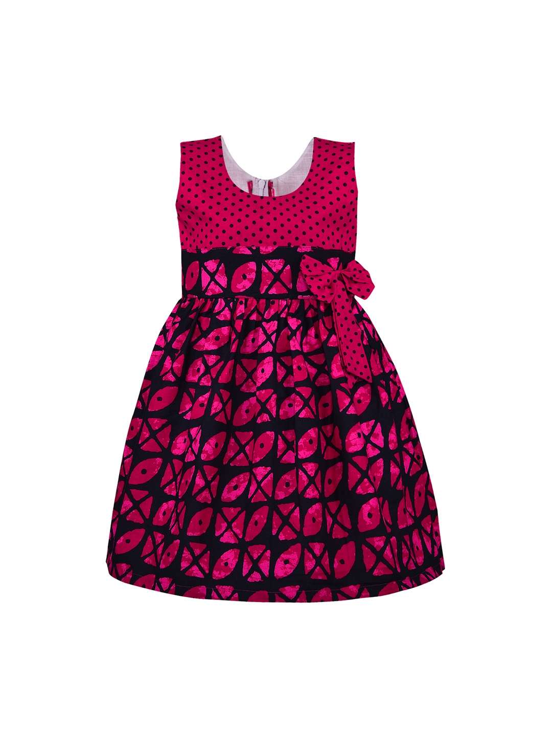 

Wish Karo Girls Pink & Black Printed Fit and Flare Dress