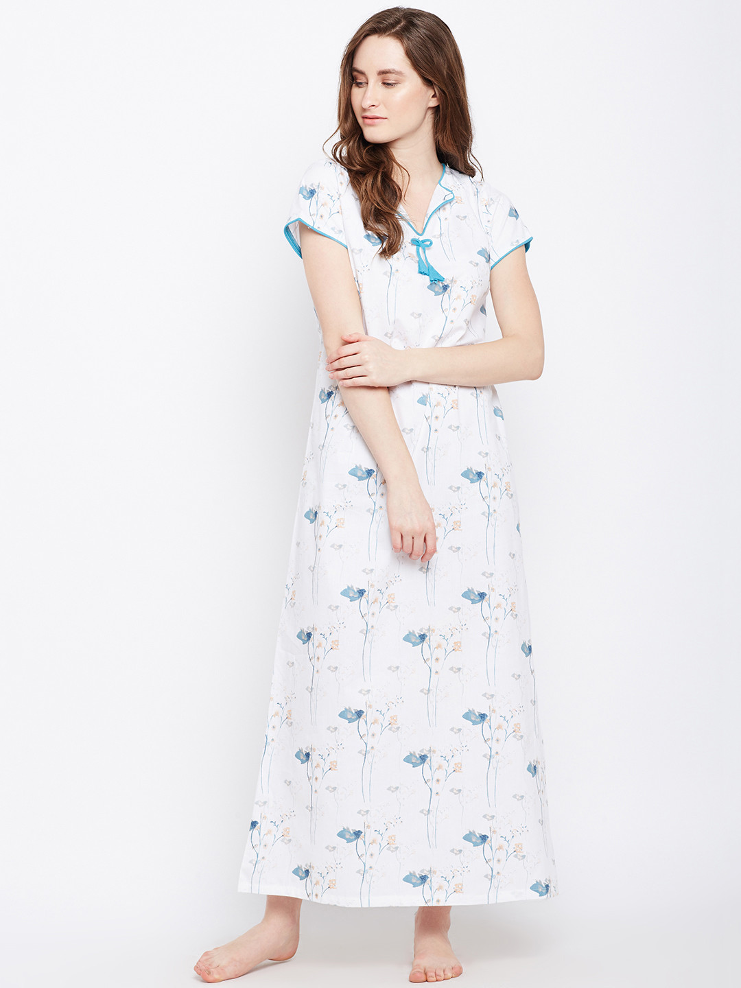 

Claura Women Blue & White Printed Nightdress