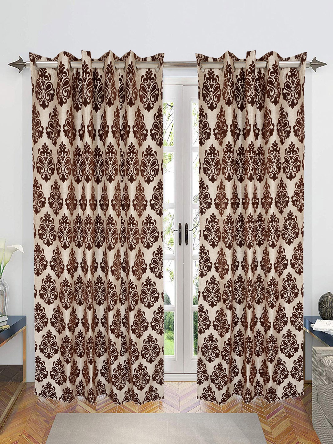 

Saral Home Medallion Chenille Blackout Set of 2 Long Door Curtains, Brown