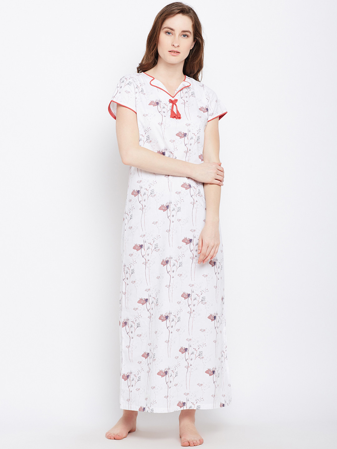 

Claura White & Red Printed Nightdress