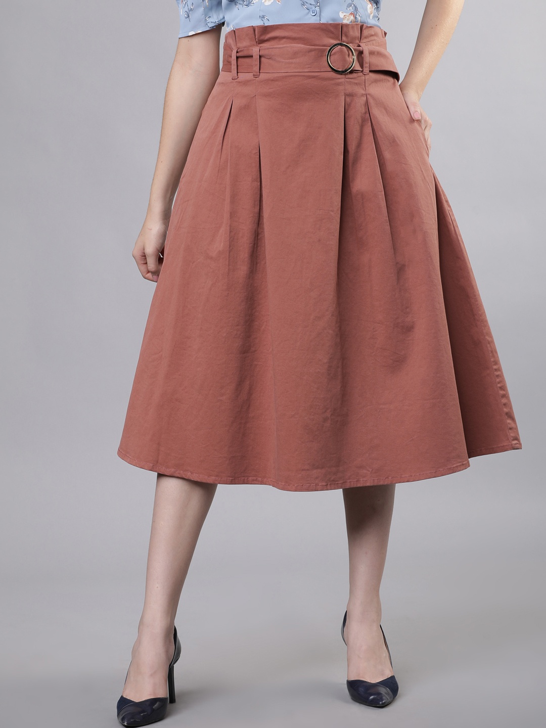 

Tokyo Talkies Women Pink Solid A-line Midi Skirt