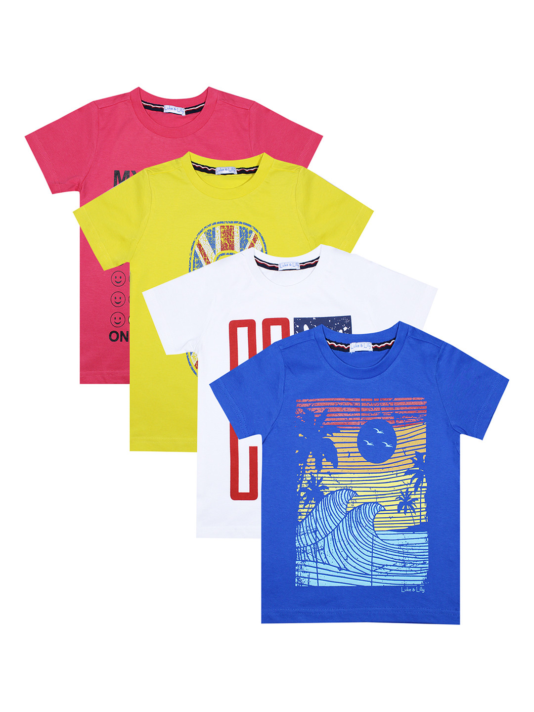

Luke & Lilly Boys Pack of 4 Multicoloured Printed Round Neck T-shirts, Multi