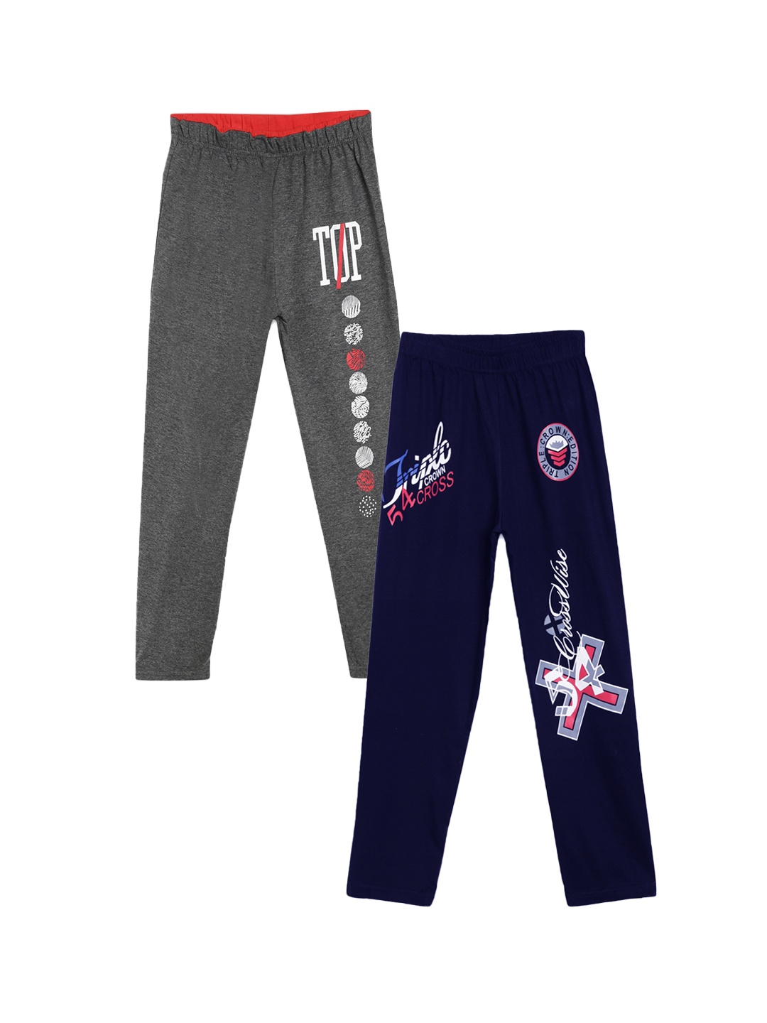 

SWEET ANGEL Boys Pack of 2 Printed Straight-Fit Track Pants, Navy blue
