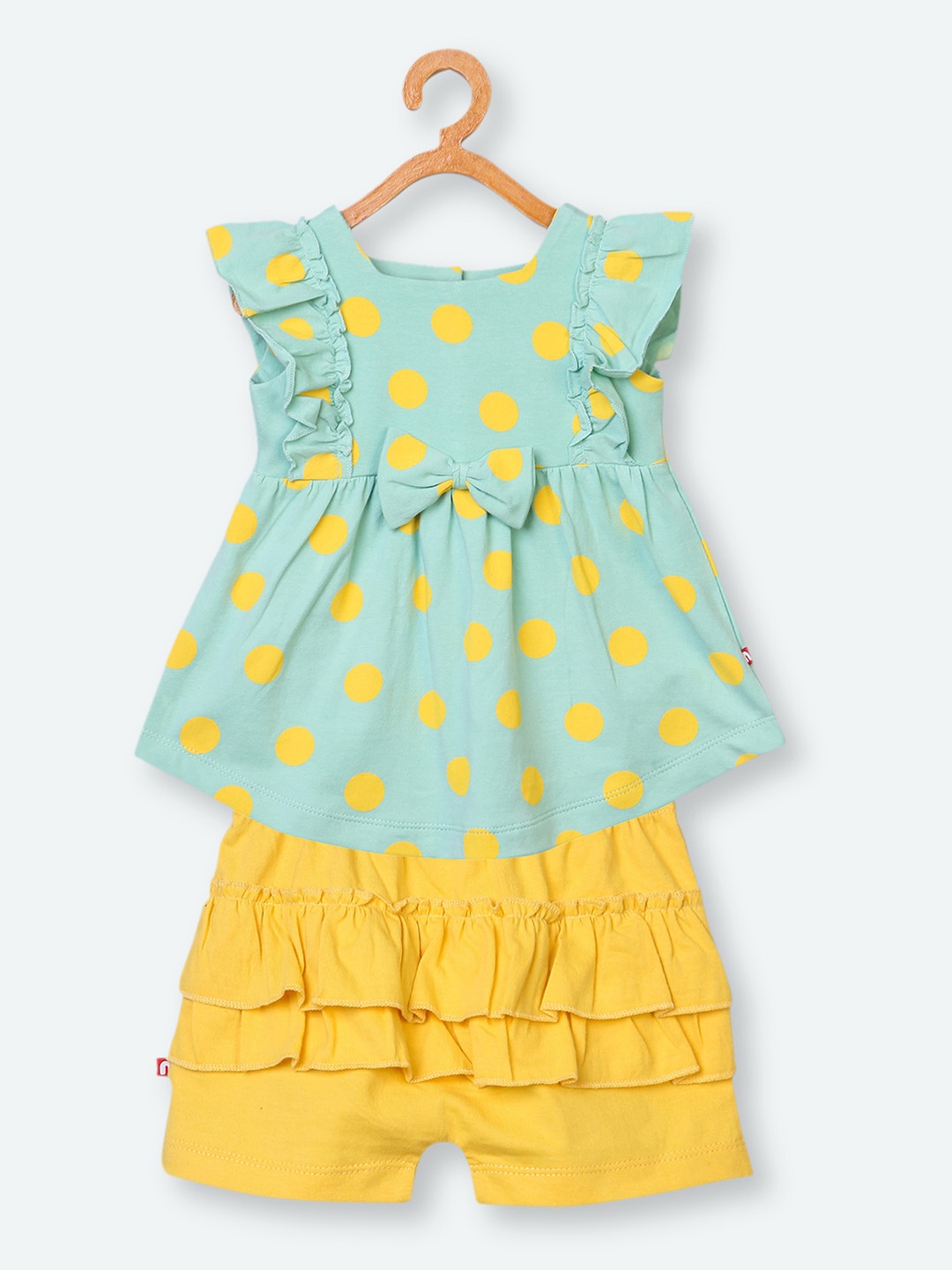 

Nino Bambino Girls Green & Yellow Printed Top with Shorts