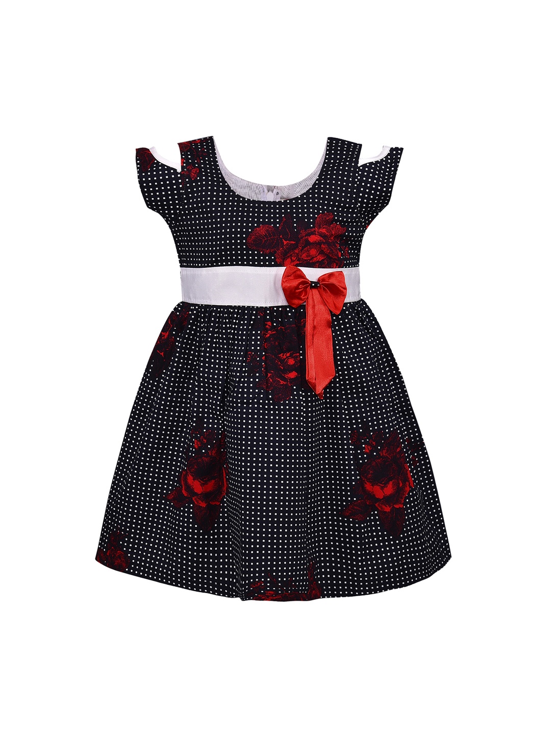 

Wish Karo Girls Black & Red Printed Fit and Flare Dress