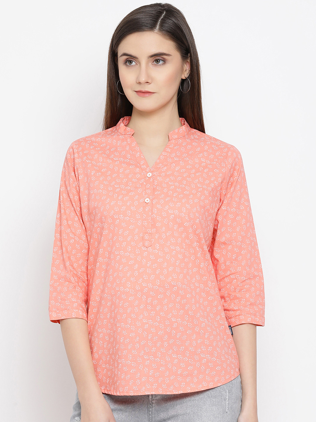 

Crimsoune Club Women Orange Printed Pure Cotton Top