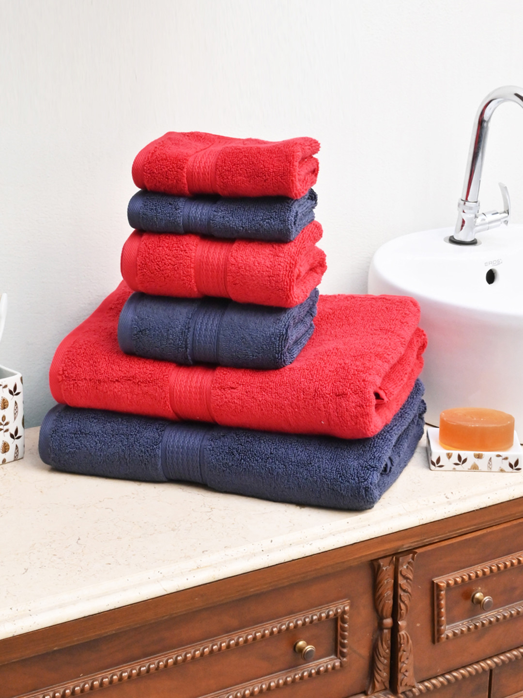 

Avira Home Unisex Pack of 6 Solid Luxurious Zero Twist 550 GSM Towel Set, Navy blue